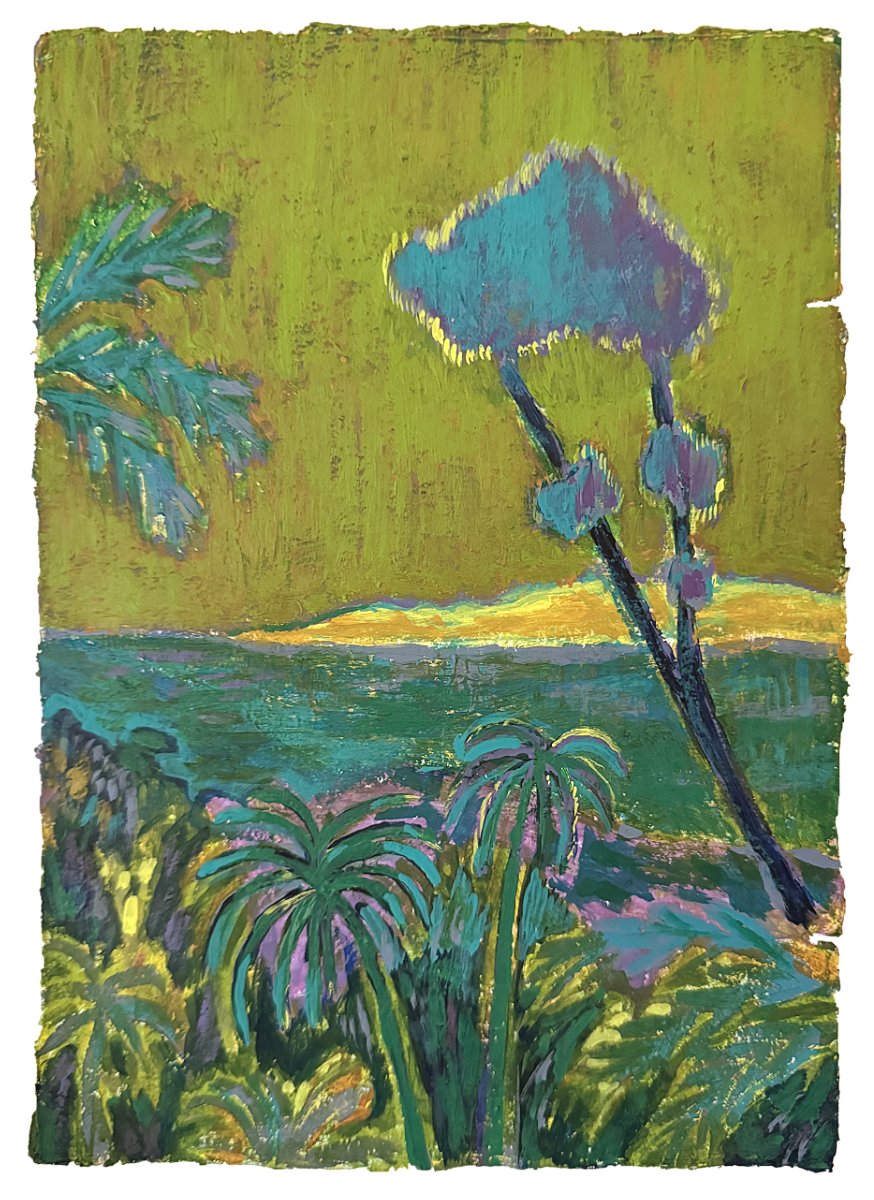  Seeker of Sunsets  
Acrylic & oil pastel on paper 
22,5 x 16,5 cm 
  