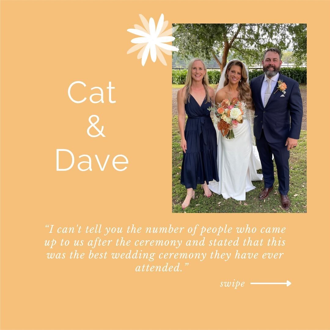 *** Kind Words *** Ceremony LOVE *** 
From Cat and Dave ❤️&hellip; 

Where do I even begin? Kate was EXCEPTIONAL. Kate is like your very own wedding planner celebrant for everything ceremony related.

From the very first meeting she was so warm, kind