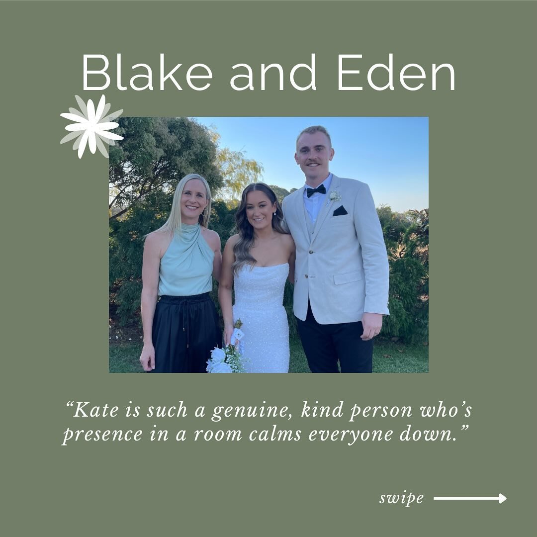 ⭐️⭐️⭐️⭐️⭐️ from Eden and Blake.

&rdquo;We cannot possibly put into words how phenomenal Kate was and how perfect our ceremony was because of her. Throughout the entire planning process, Kate has been extremely helpful and answered all our questions 