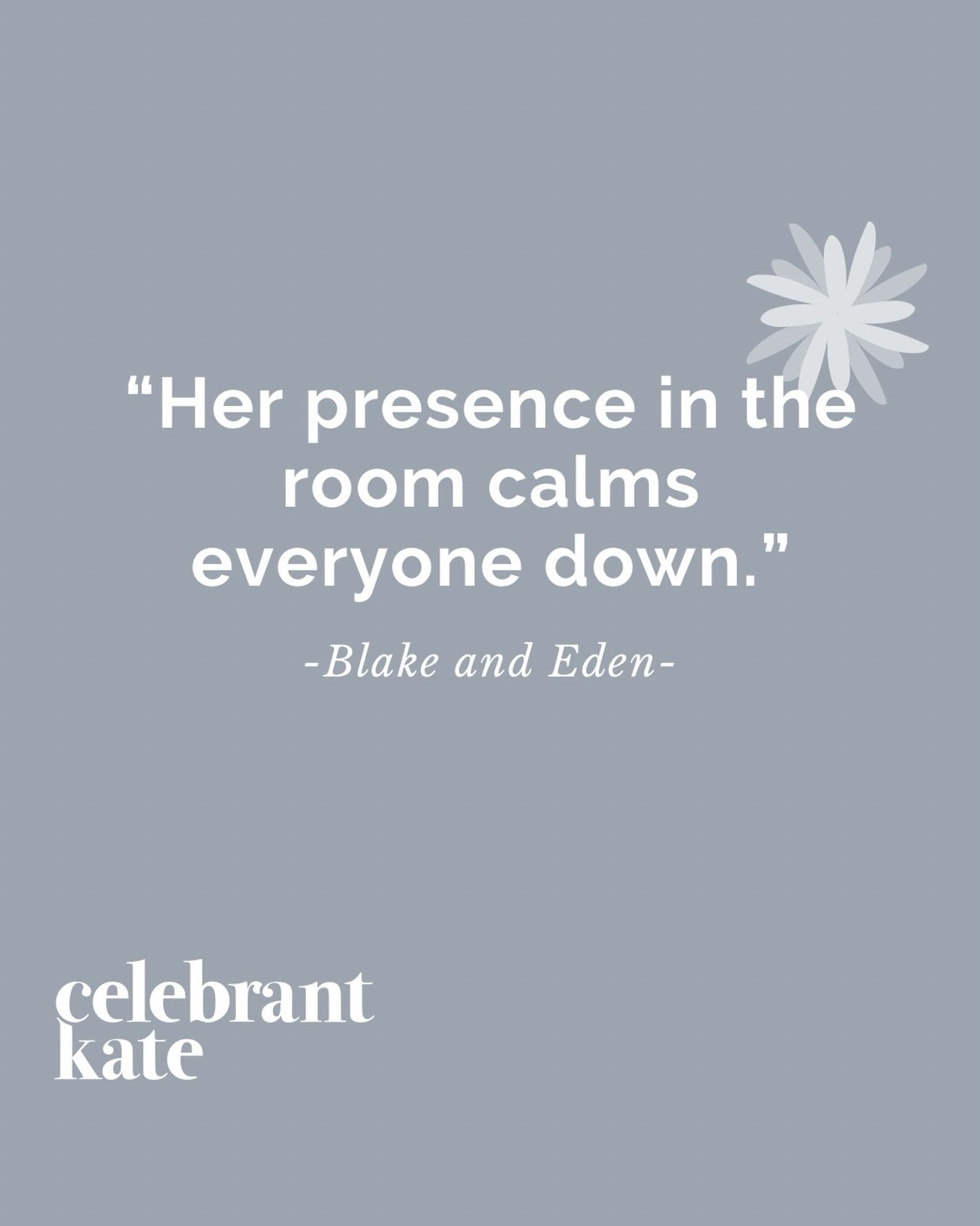 &ldquo;Her presence in the room calms everyone down.&rdquo; - Blake &amp; Eden

That calm comes from preparation, communication, and really reading the room.

Our planning sessions feel less like meetings and more like relaxed online chats, where I g