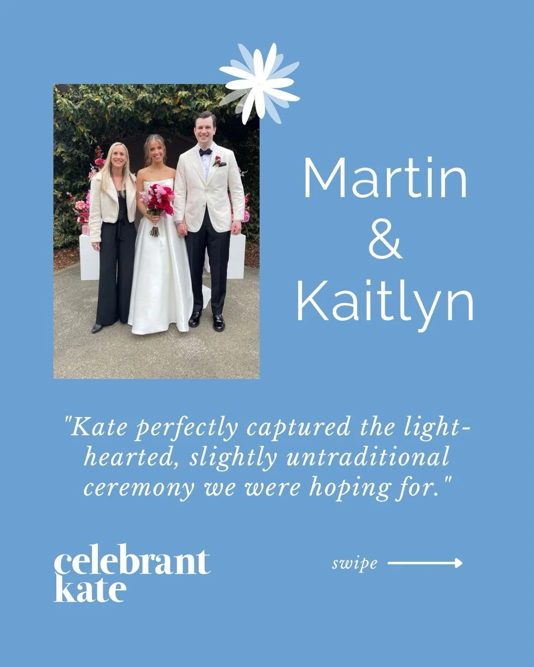 To get the right vibe for your ceremony it&rsquo;s about me tuning into not only what you tell me, but also something much more subtle. 
I tune into how you express yourselves and how you feel comfortable being celebrated! 
Then I write your ceremony