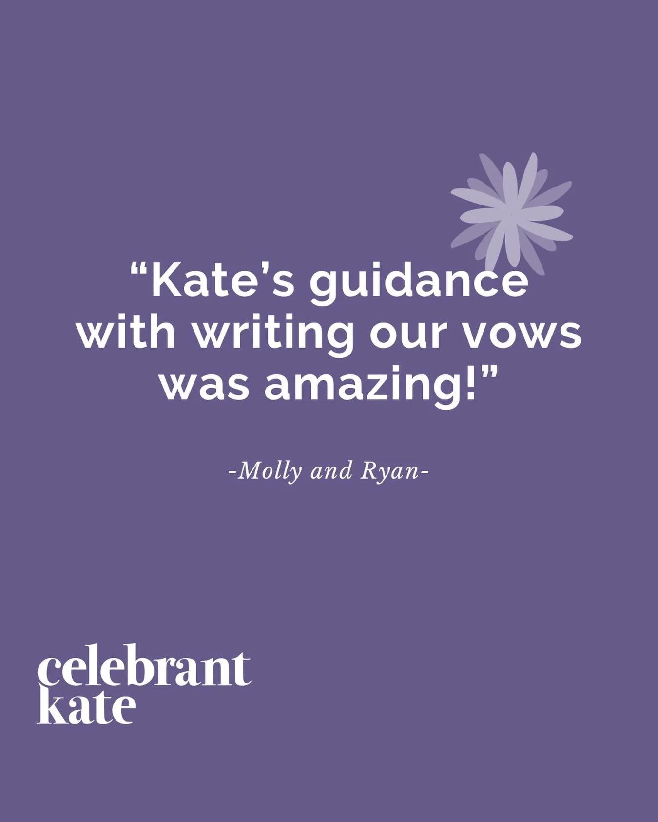 &ldquo;Kate&rsquo;s guidance with writing our vows was amazing. We went from having no idea where to start, to writing vows that felt completely natural and personal.&rdquo; &mdash; Molly &amp; Ryan

Vows are often one of the first things couples ask