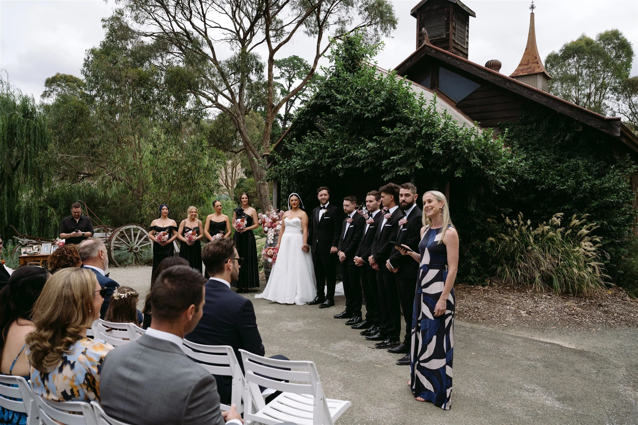 A story-led wedding ceremony at Inglewood Estate with the wedding party and guests gathered to celebrate. Photo by Carry Your Heart Photography.