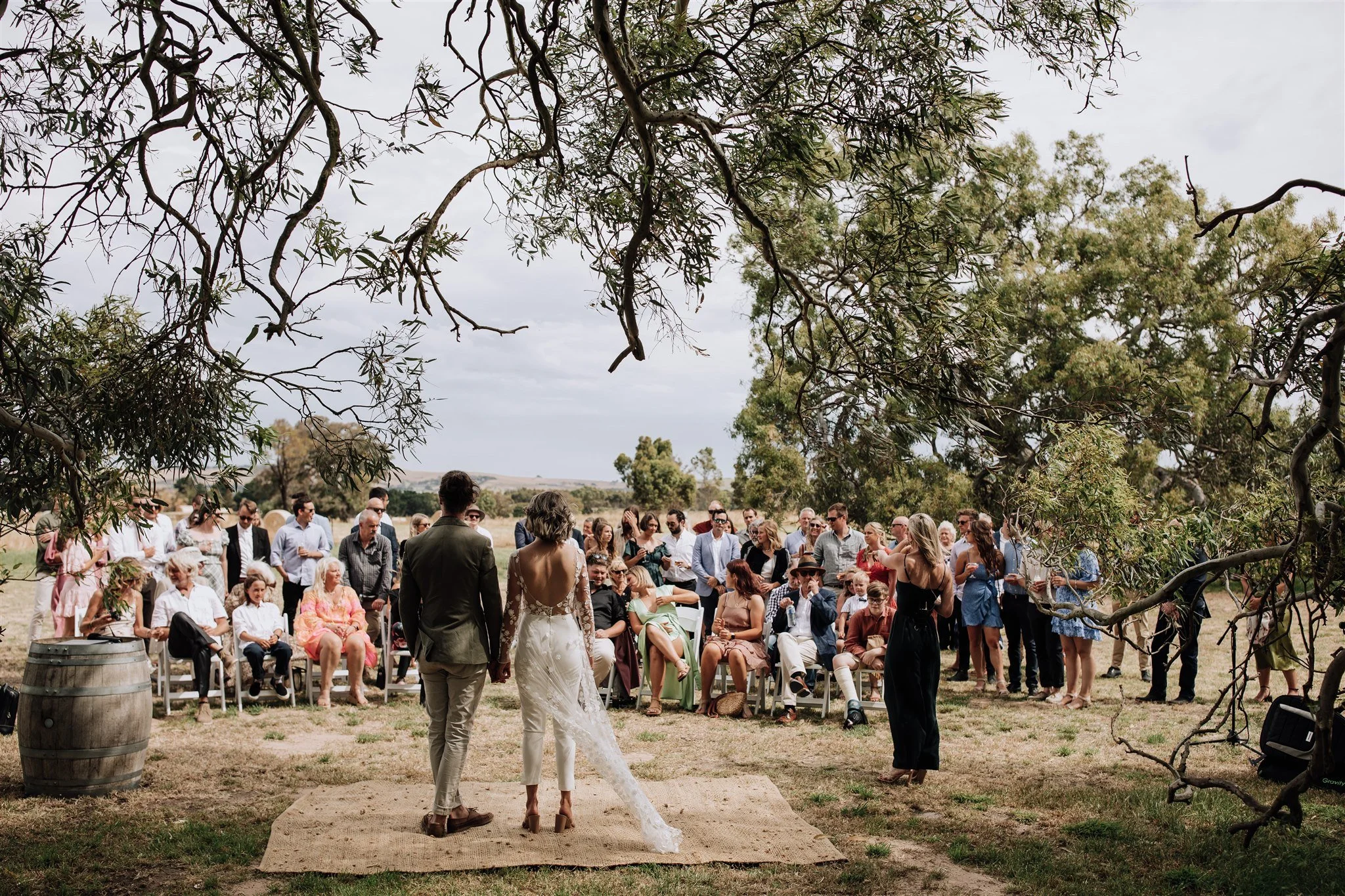 A relaxed outdoor ceremony under the gum trees, surrounded by their favourite people.
Photo by Be Here Be Now Photos and Films.