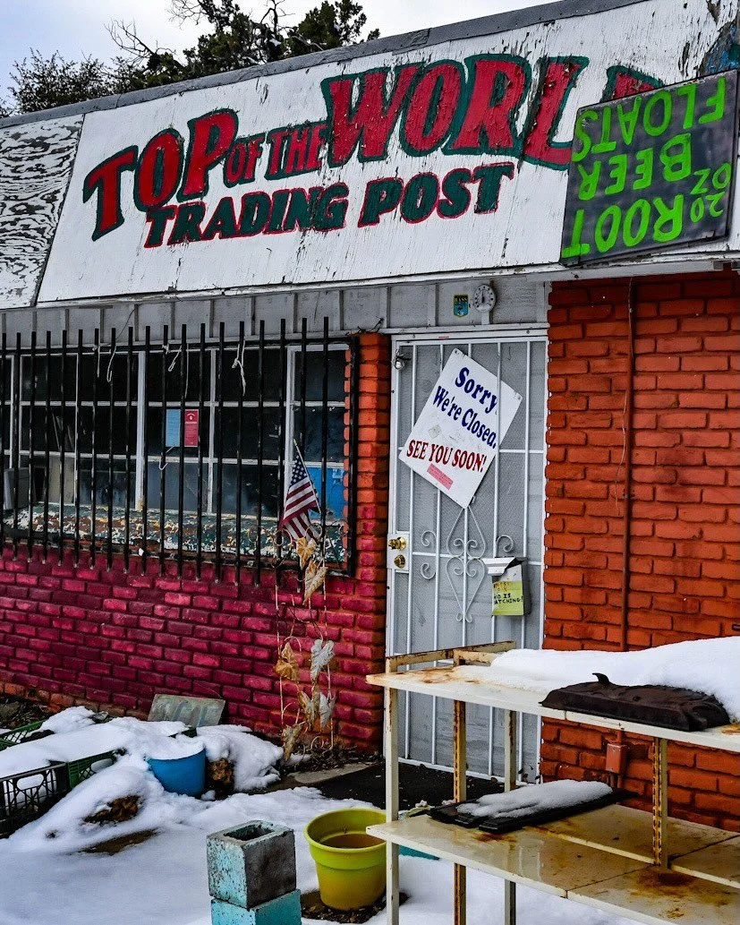 Sadly the Top of the World Trading Post did not open back up. I snapped these pics a few years ago when passing through but never posted them. Just found them again while going through some older photos. 
Pics 3 and 4 are of a building next door. 

M