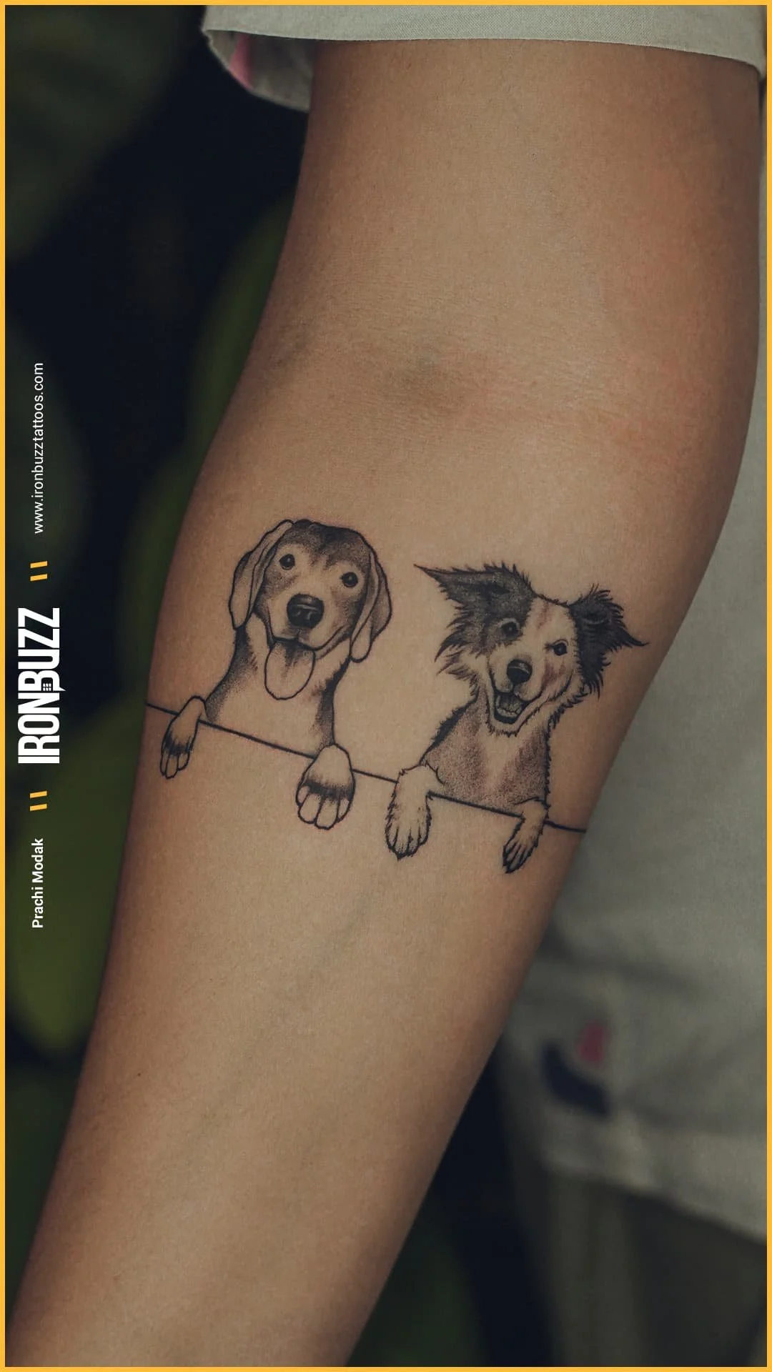 Welcome to our website featuring minimal tattoo designs! If you're a dog lover and want to celebrate the joy and love that dogs bring to our lives, we have the perfect tattoo idea for you. This black and grey tattoo, designed for the inner forearm, s