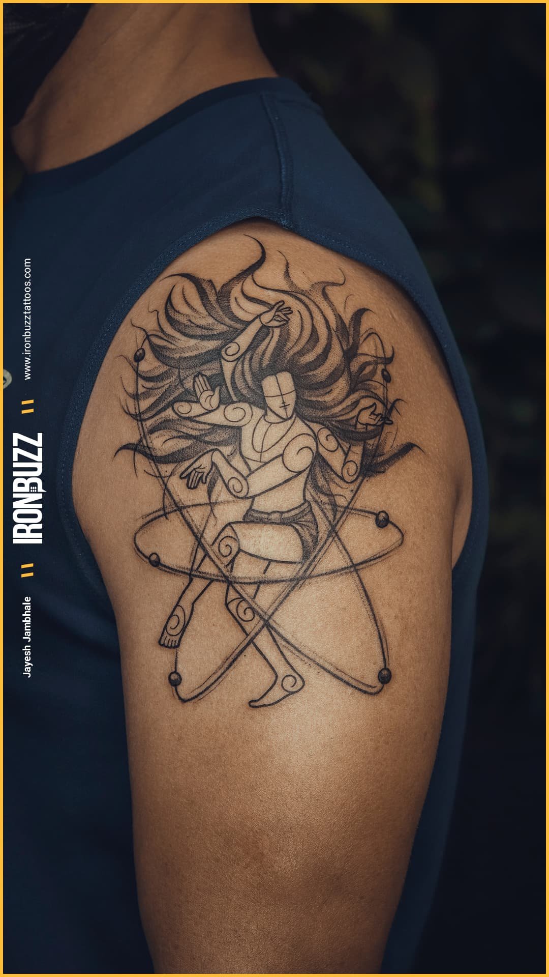 Colorful Natraj On Lotus Tattoo On Girl Full Back