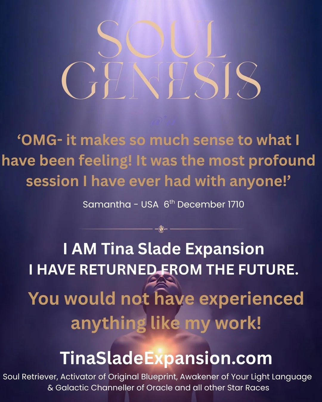 There is no one on Earth who works the way I do, because what I carry did not originate here &mdash; it was returned to me by my future self. I came back with codes of remembrance, frequencies of light, and the wisdom of timelines that only awaken wh