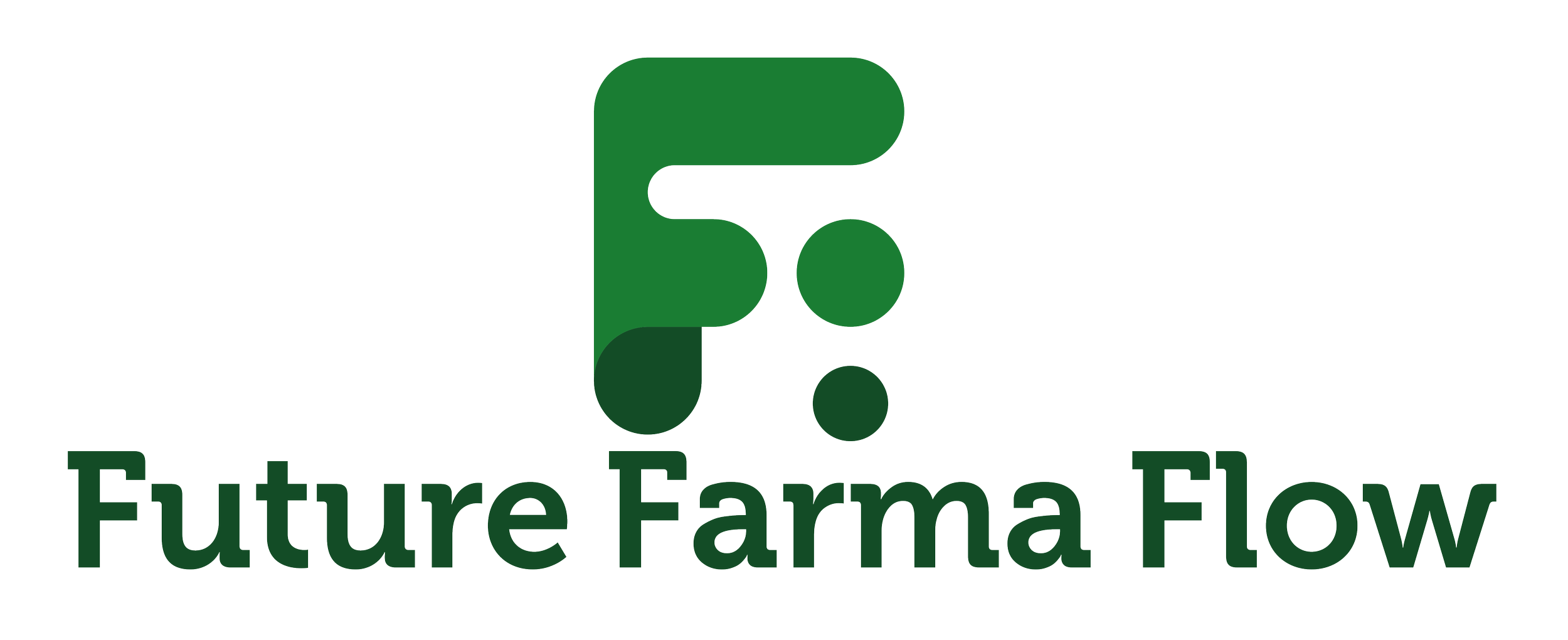 Logo van Future Farma Flow met een gestileerde groene F en cirkels en de tekst 'Future Farma Flow' eronder.