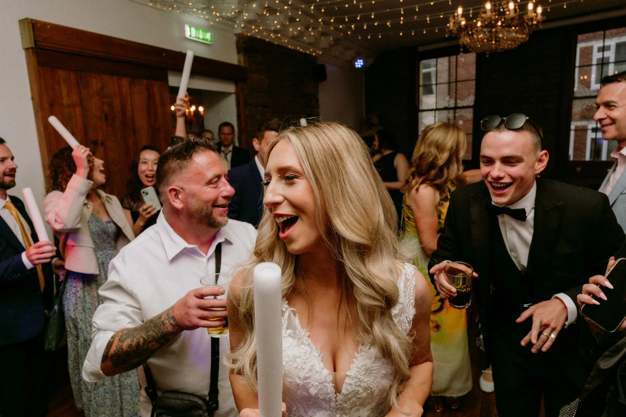 Bride having fun on the dancefloor at the radnor rooms in bristol