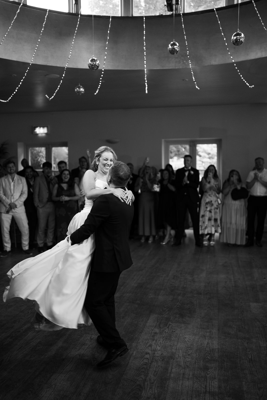 First dance spin under skylight, Matara Cotswolds wedding