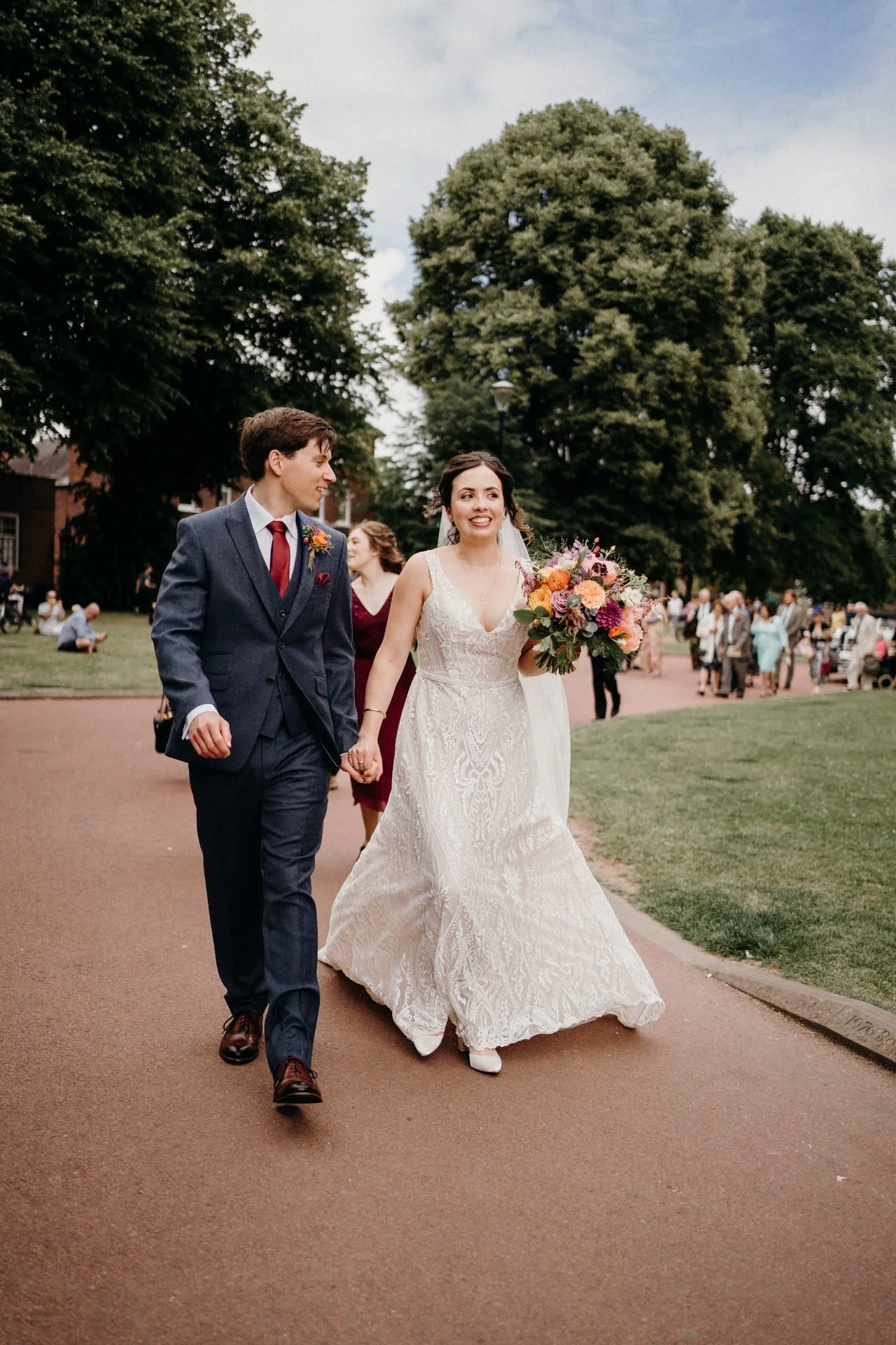 Hereford Cathedral wedding newlyweds walking