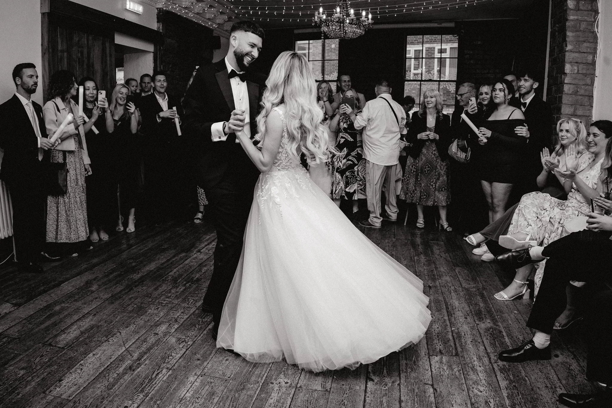 First dance surrounded by guests at a randor rooms wedding in bristol