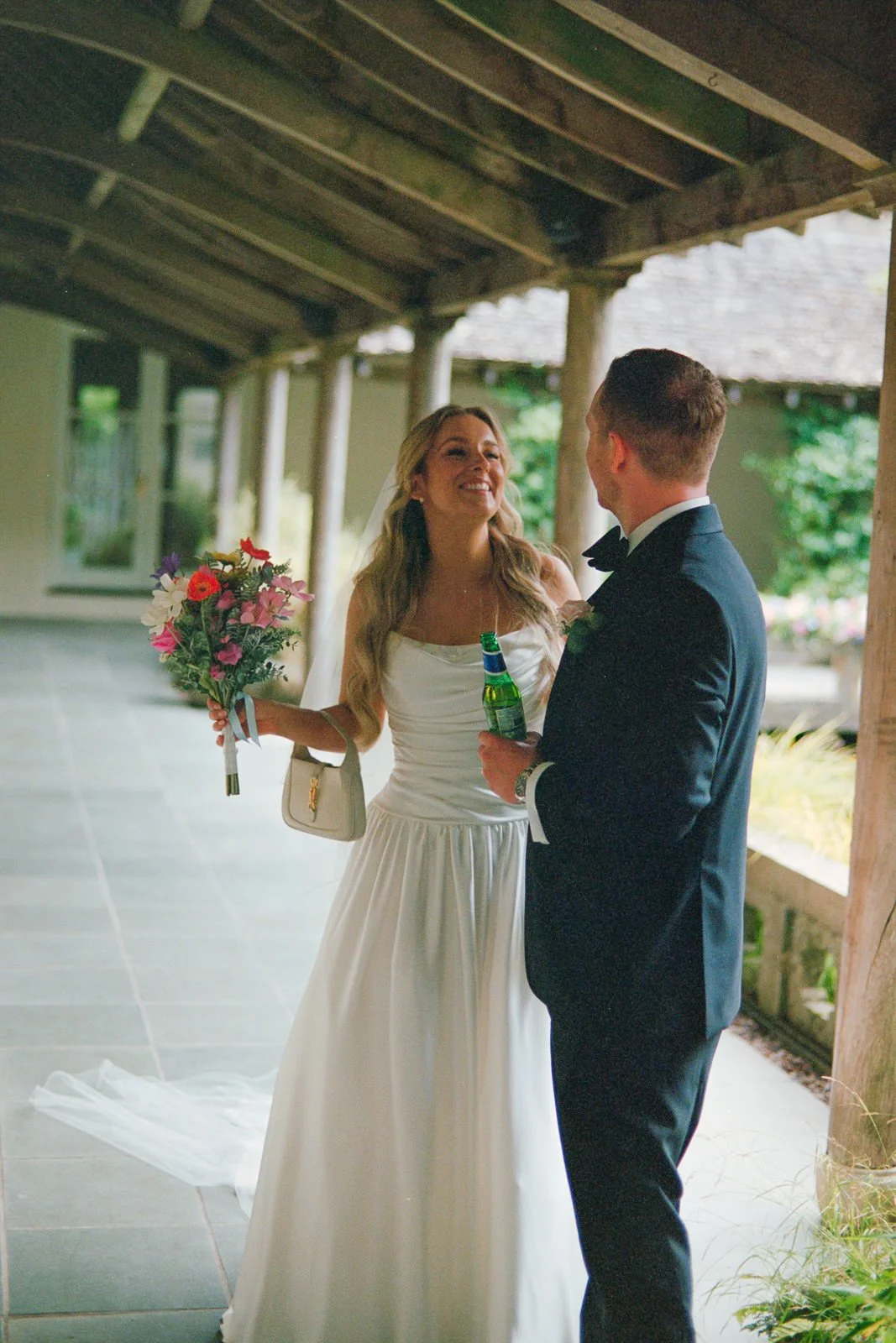 Bride and groom on film before wedding breakfast, Matara
