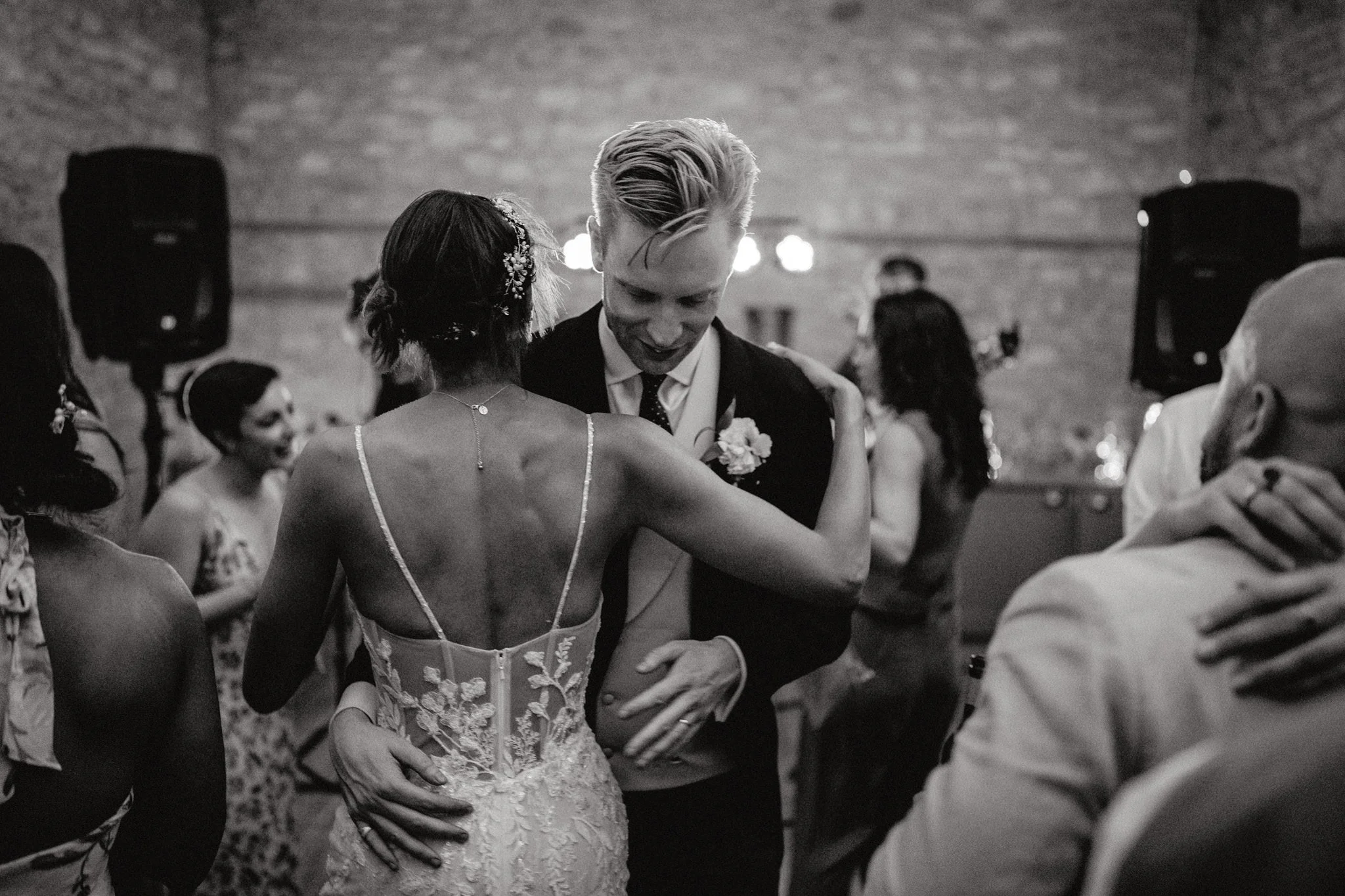wedding photography of bride and groom dancing at Folly Farm in Bristol