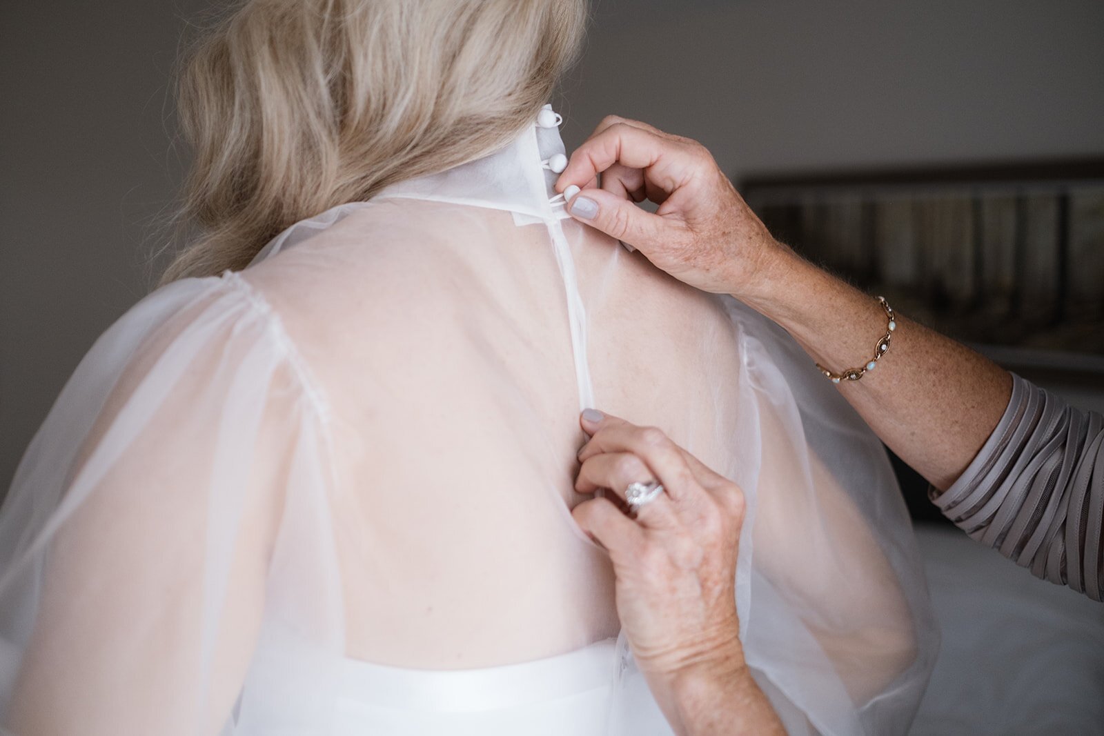 Beautiful bride Emma wore a wedding dress and silk organza top by Halfpenny London