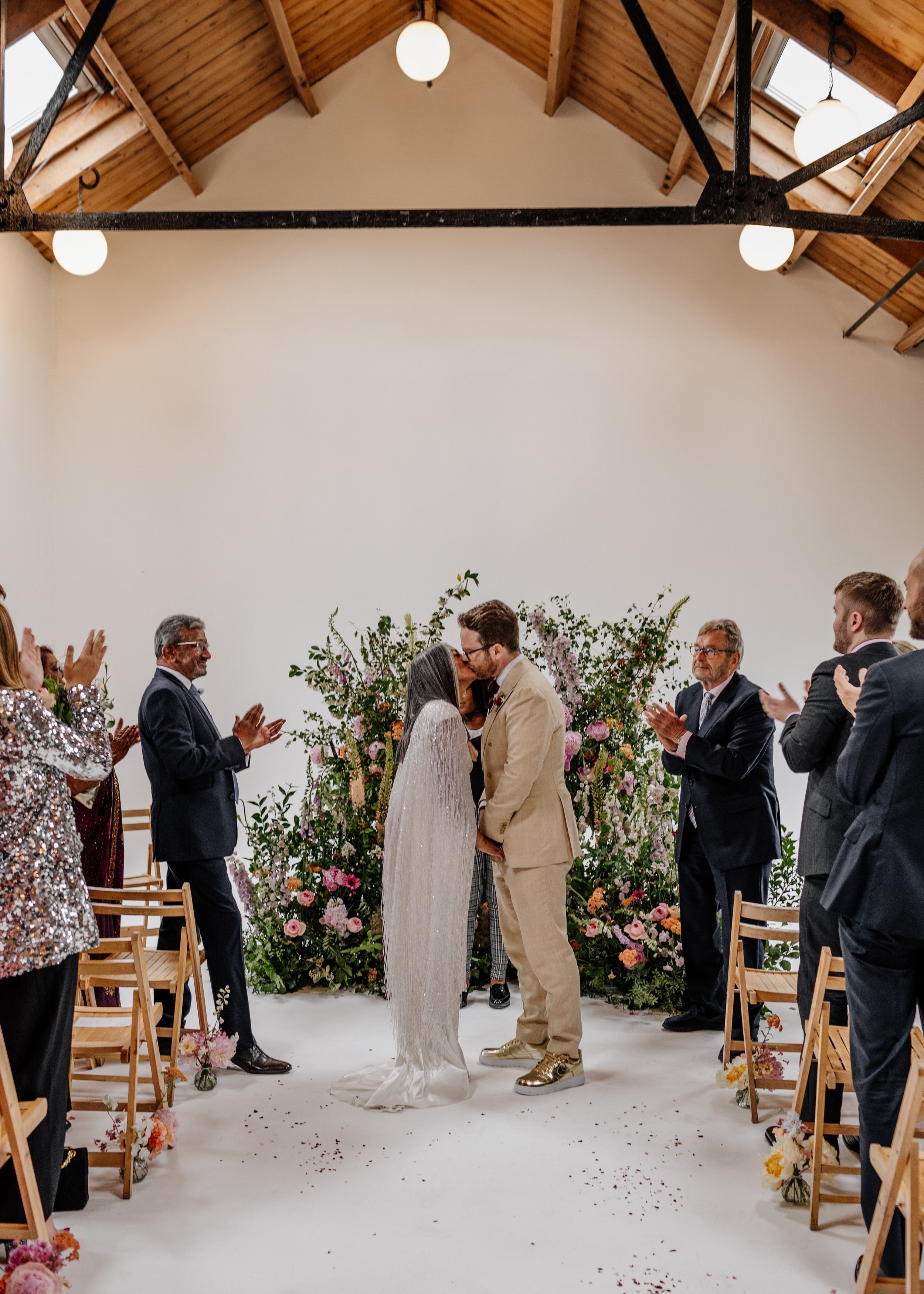 Beautiful bride Rebecca wore a wedding dress and beaded cape by Halfpenny London