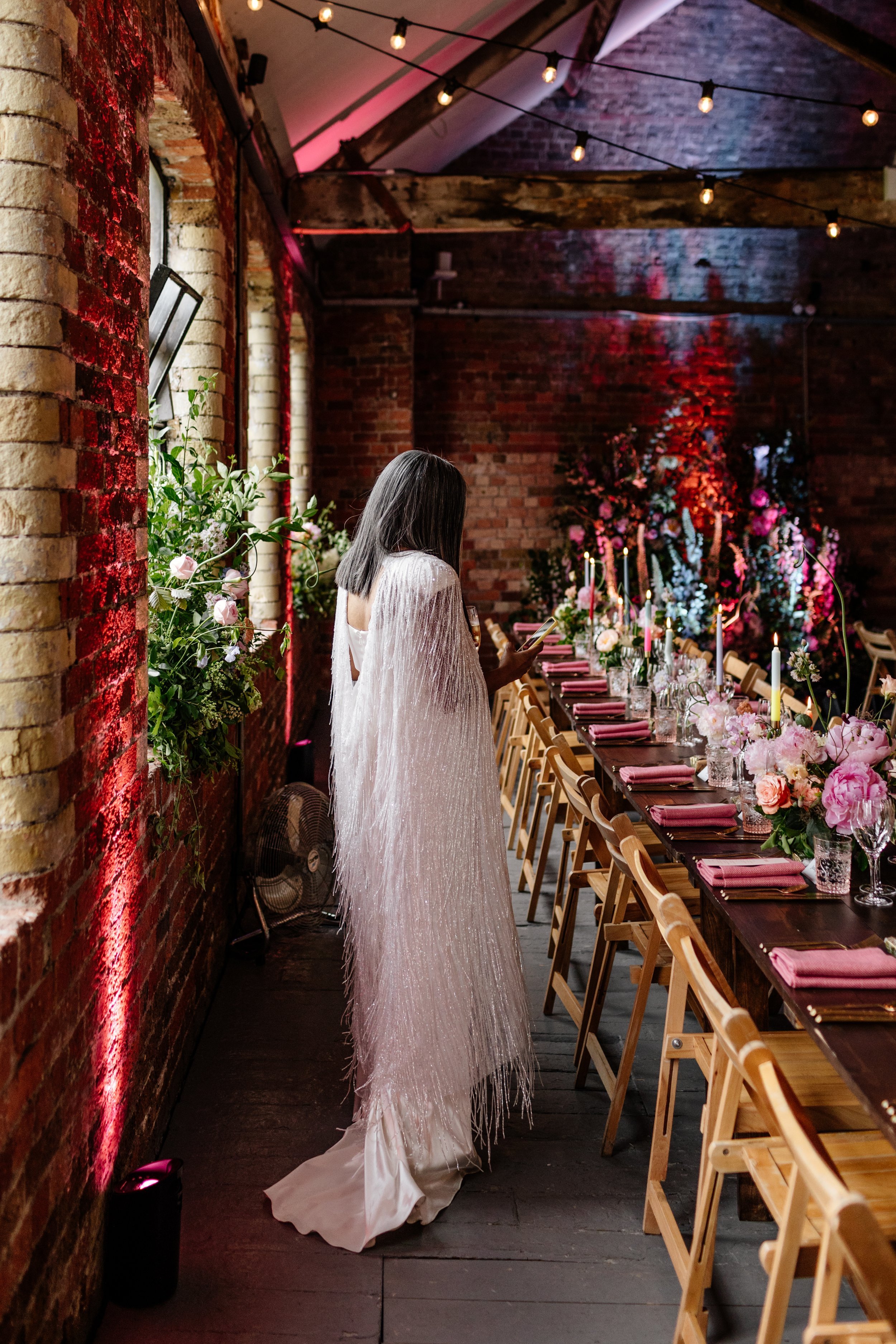 Beautiful bride Rebecca wore a wedding dress and beaded cape by Halfpenny London