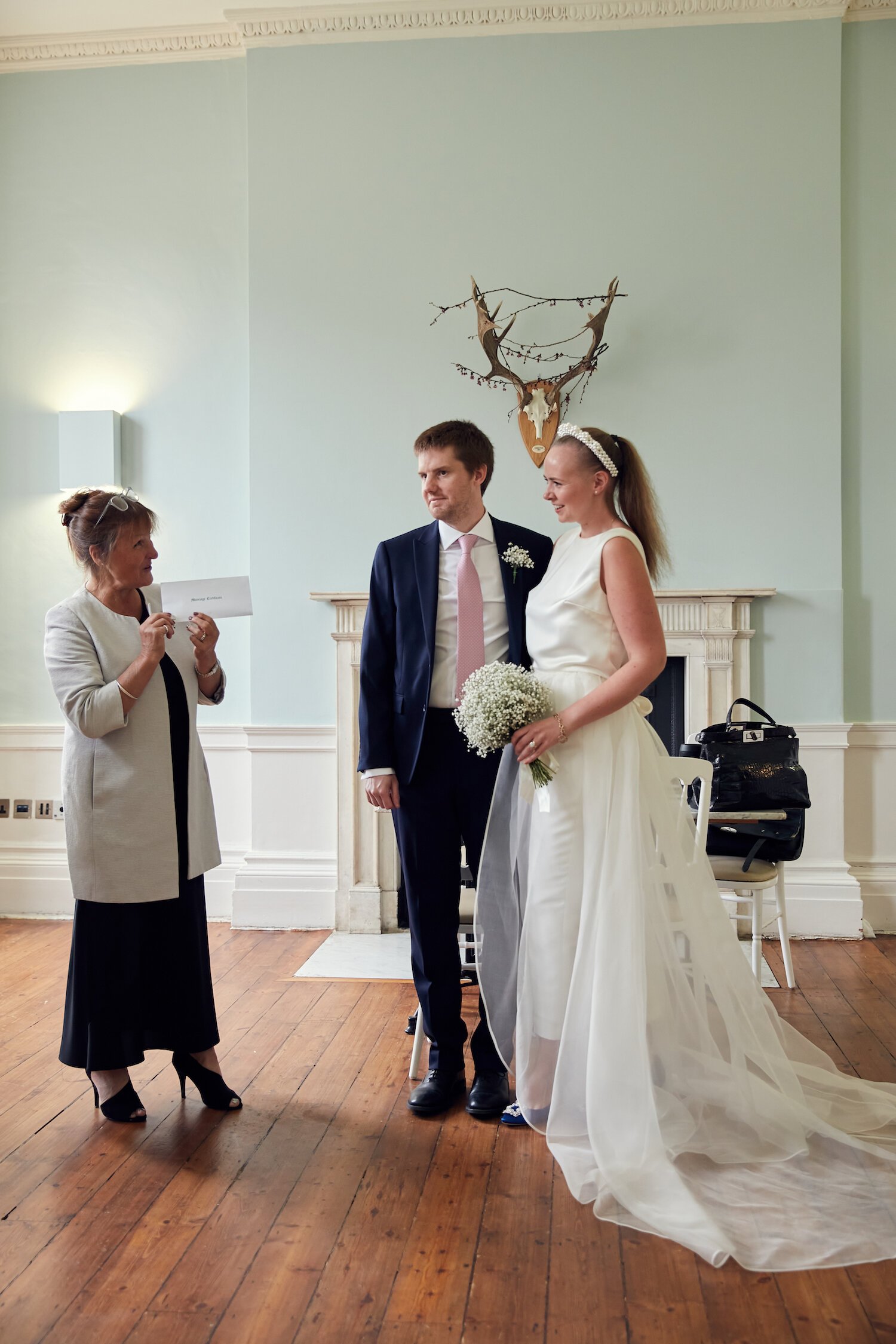 Beautiful bride Caroline wore bridal separates, trousers and an overskirt by Halfpenny London