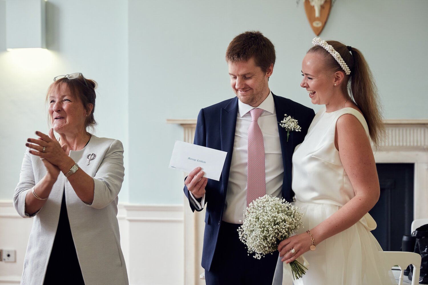 Beautiful bride Caroline wore bridal separates, trousers and an overskirt by Halfpenny London