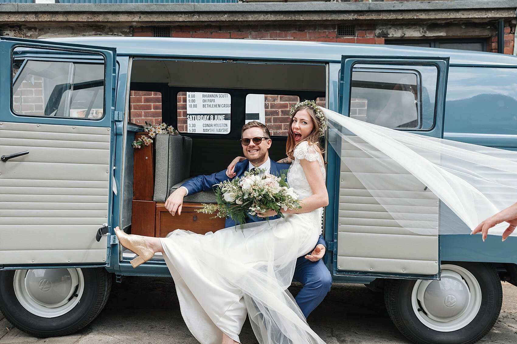 Beautiful bride Kate wore a wedding dress by Halfpenny London