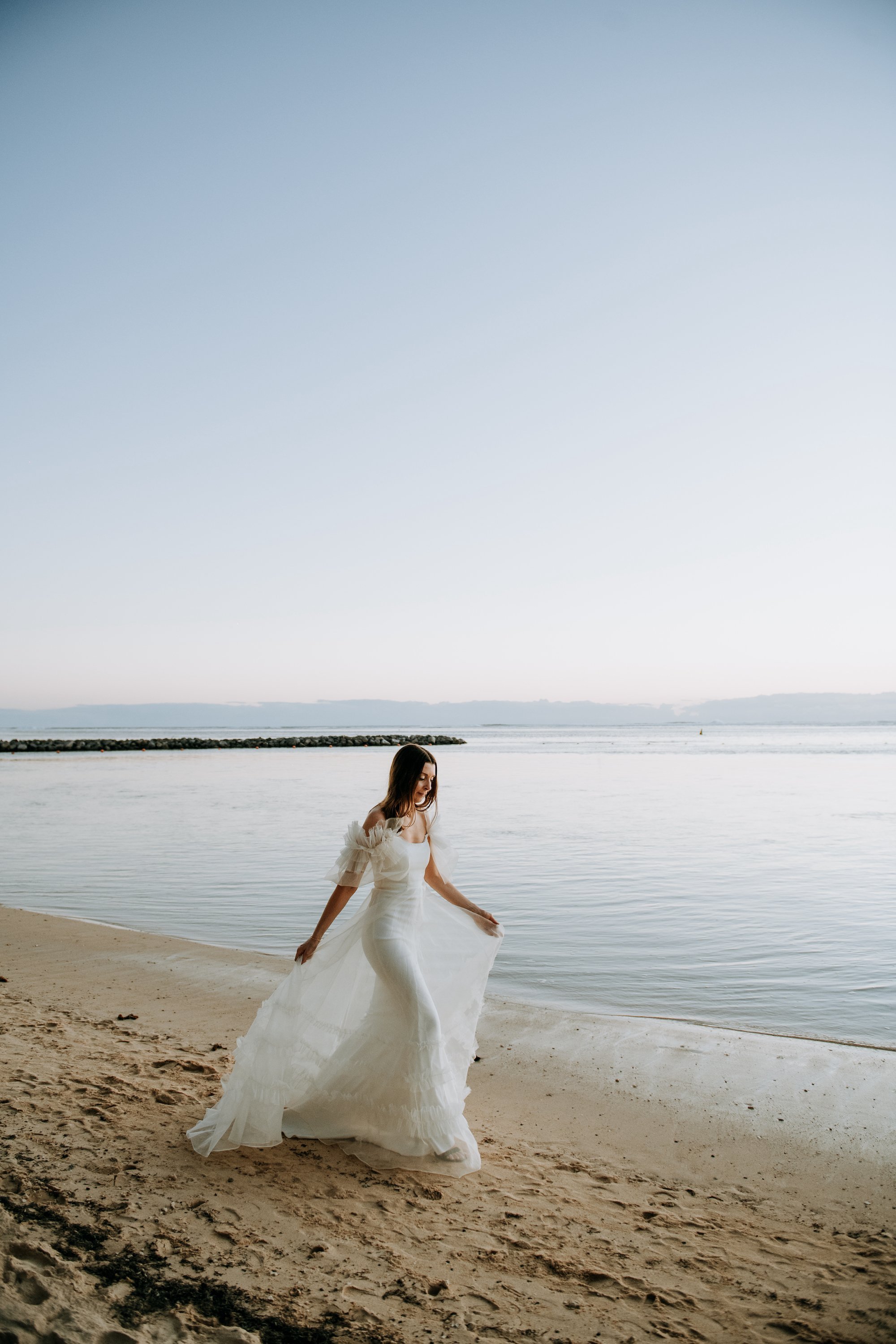 Beautiful Charlotte wore the silk organza Mayfair wedding dress by Halfpenny London for her beach destination wedding