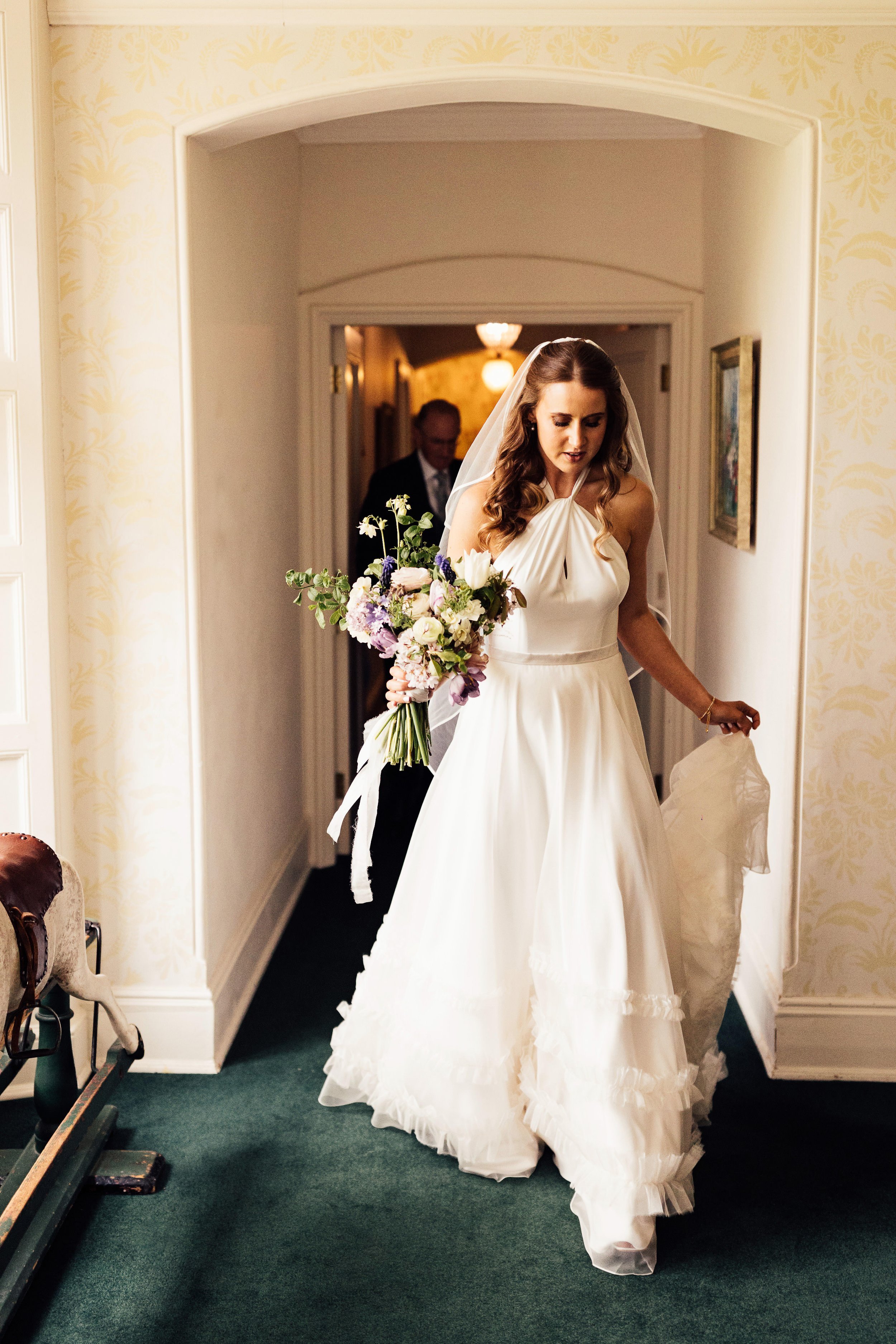 Beautiful bride Charlotte wore a wedding dress by Halfpenny London | Cedar dress and Mayfair sheer skirt