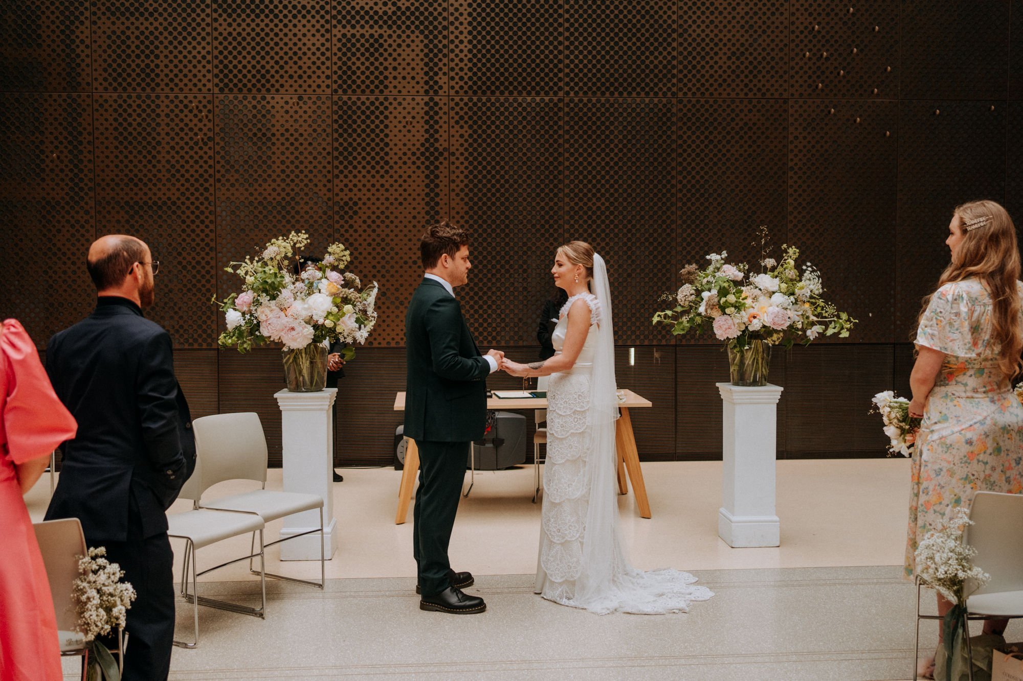 Beautiful bride Kirsten wears the Victor frill and Silver skirt by Halfpenny London 