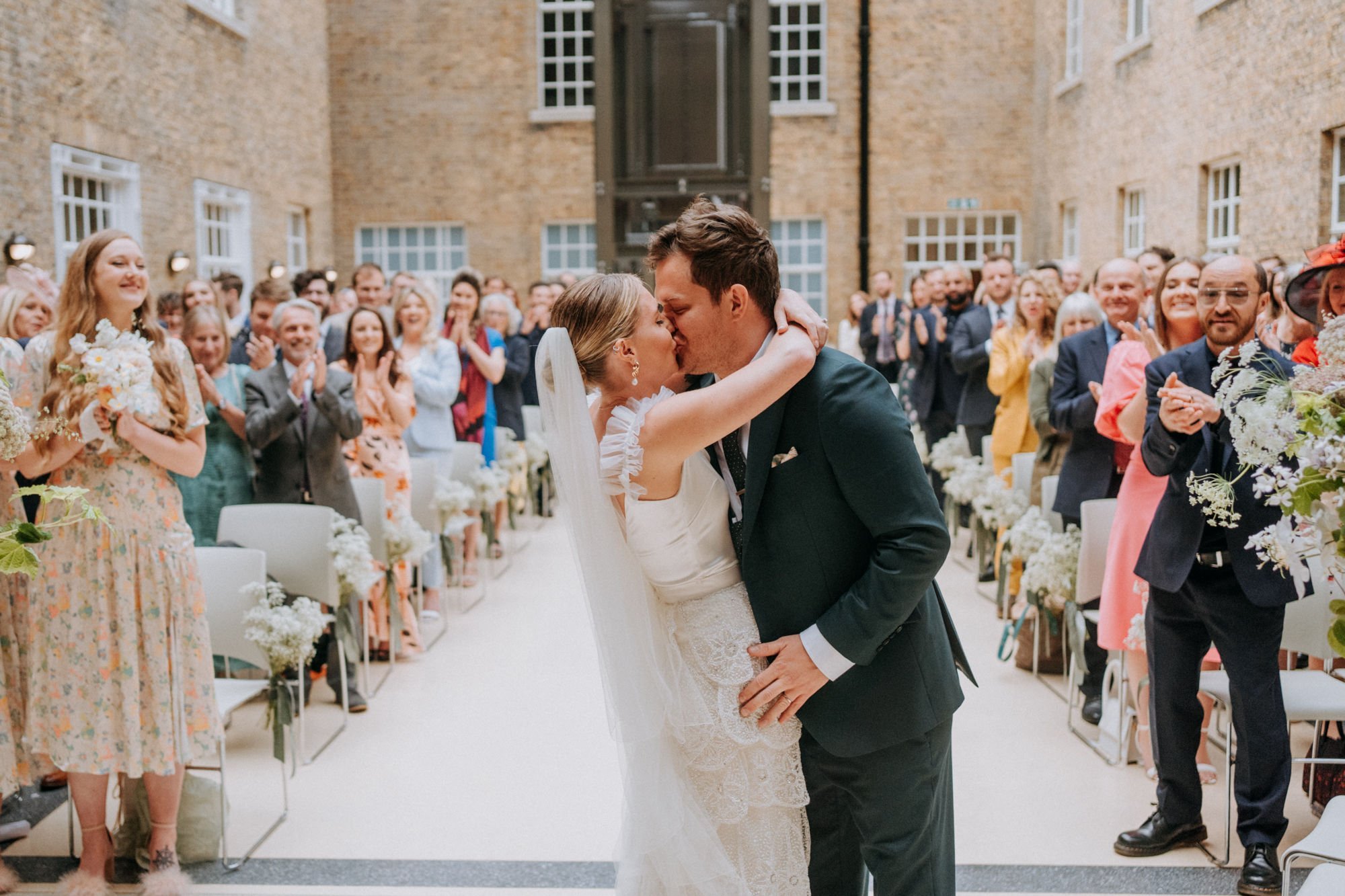 Beautiful bride Kirsten wears the Victor frill and Silver skirt by Halfpenny London 
