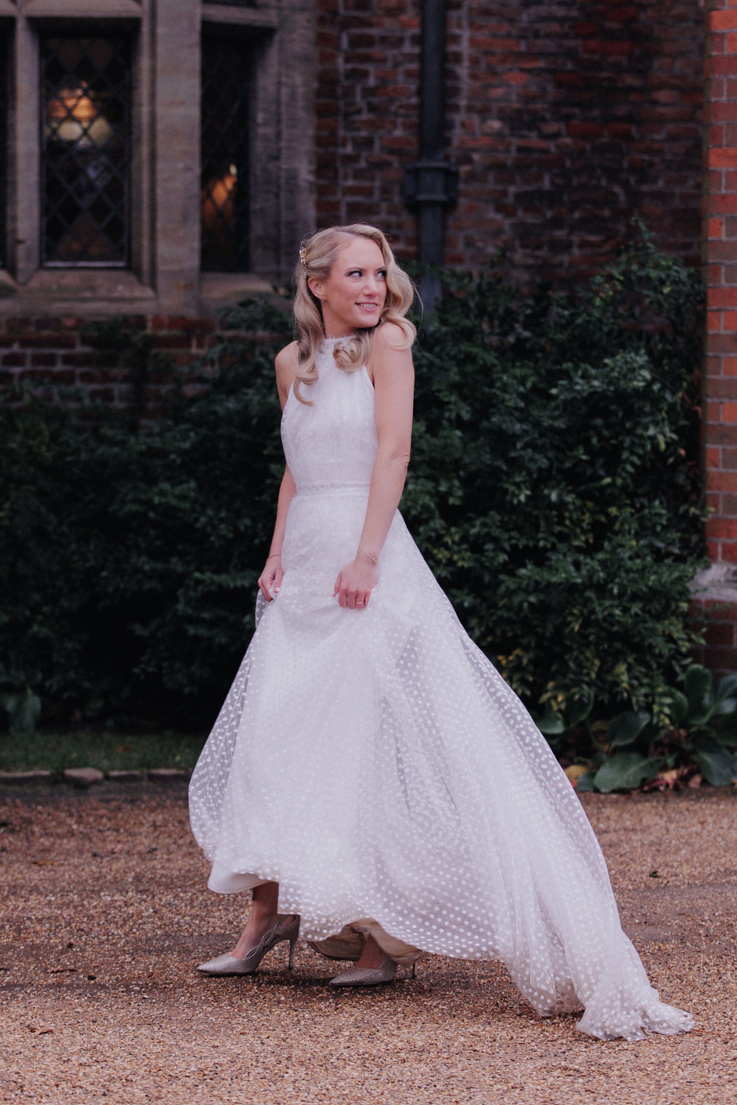 Beautiful bride Hannah wears Lucas Dress and Oliver Corset with the Riri Skirt by British bridal designer Kate Halfpenny