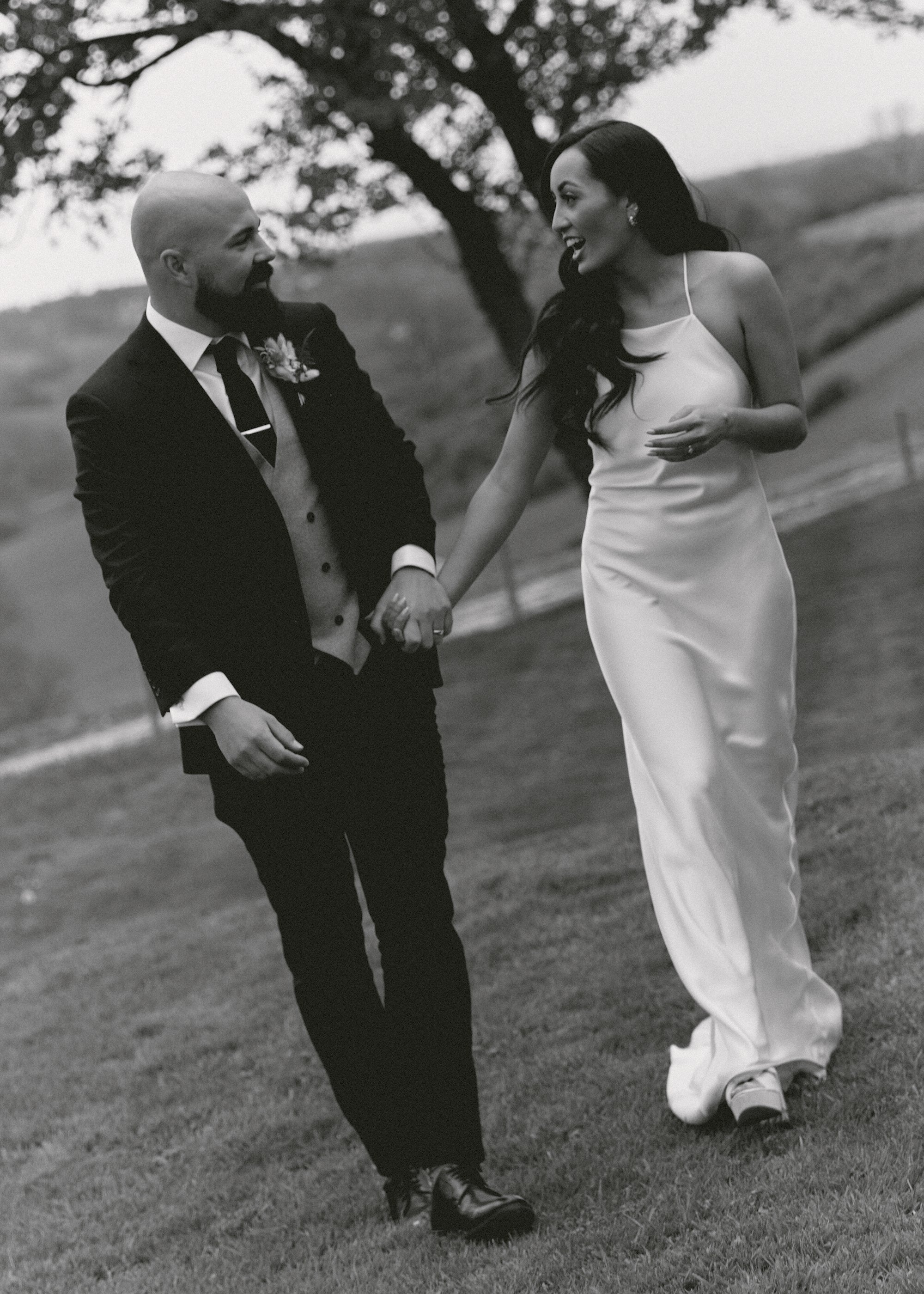 Beautiful bride Frankkey wears Max slip dress by British bridal designer Halfpenny London