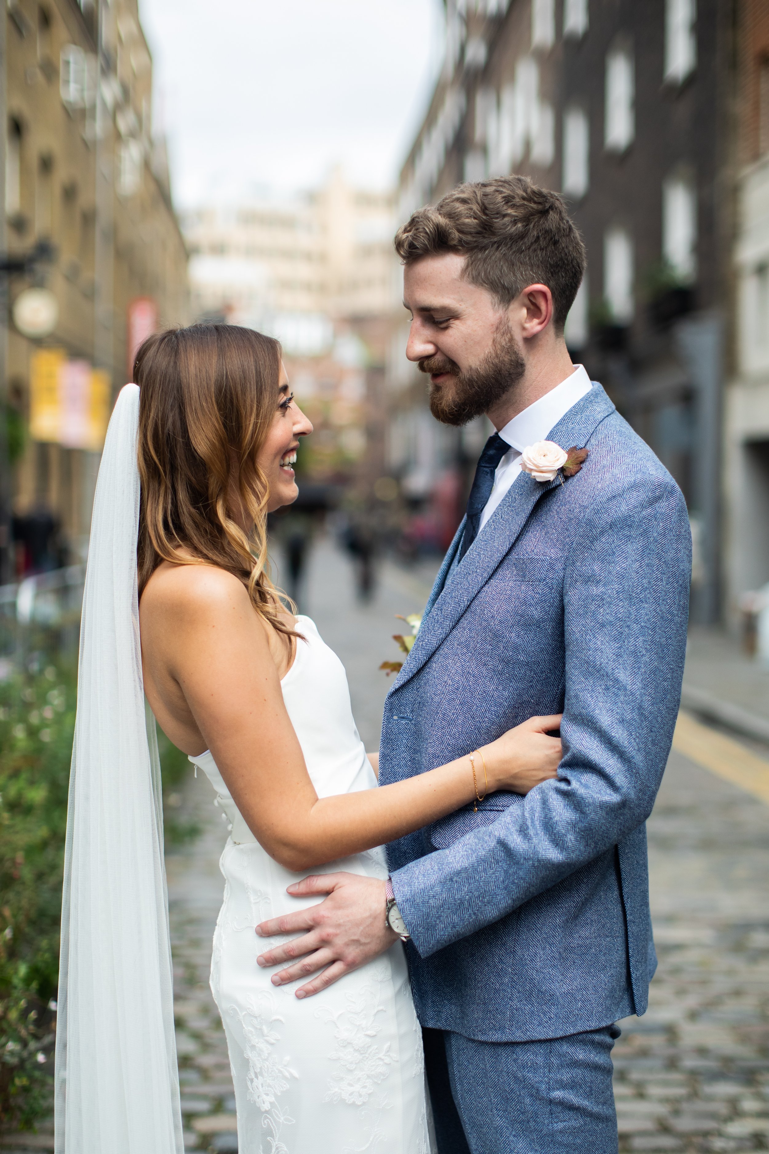 Beautiful bride Yasmin wears the Phillip dress and Charlie skirt from Halfpenny London