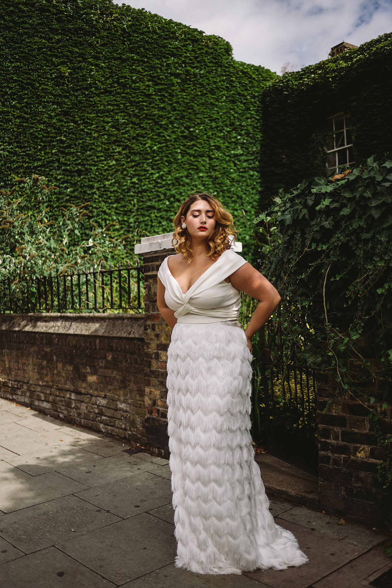 Styled shoot with a gorgeous, curvy model wearing Halfpenny London bridal separates | Photography by Wolf &amp;amp; Co. Photography, Model: Carmen Micheli, Hair and Make up by Abi Taylor Bride