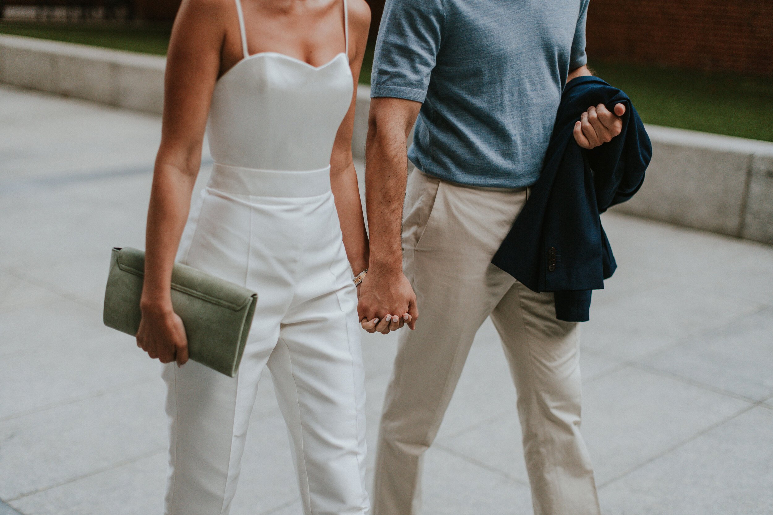 Beautiful bride Leilah wore wedding separates - trousers and a top - from Halfpenny London