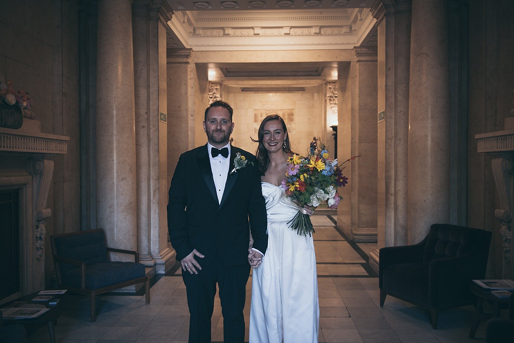 Beautiful bride Alice wore the Houston wide leg trousers and Kelly top by Halfpenny London for her wedding day