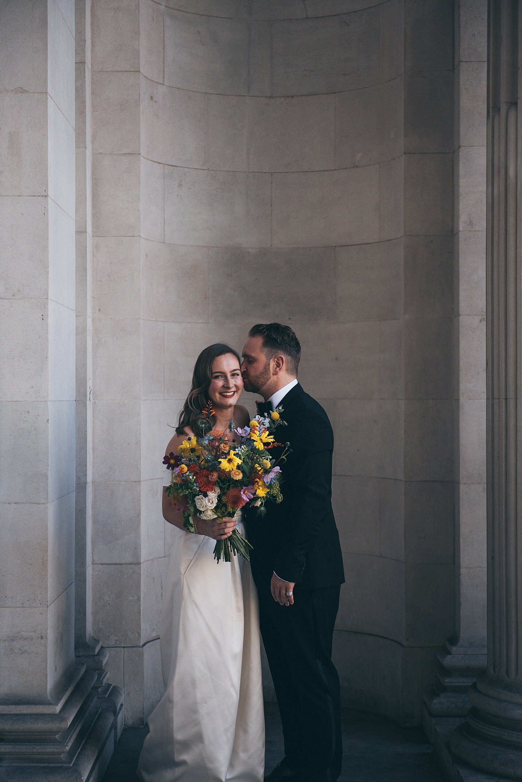Beautiful bride Alice wore the Houston wide leg trousers and Kelly top by Halfpenny London for her wedding day
