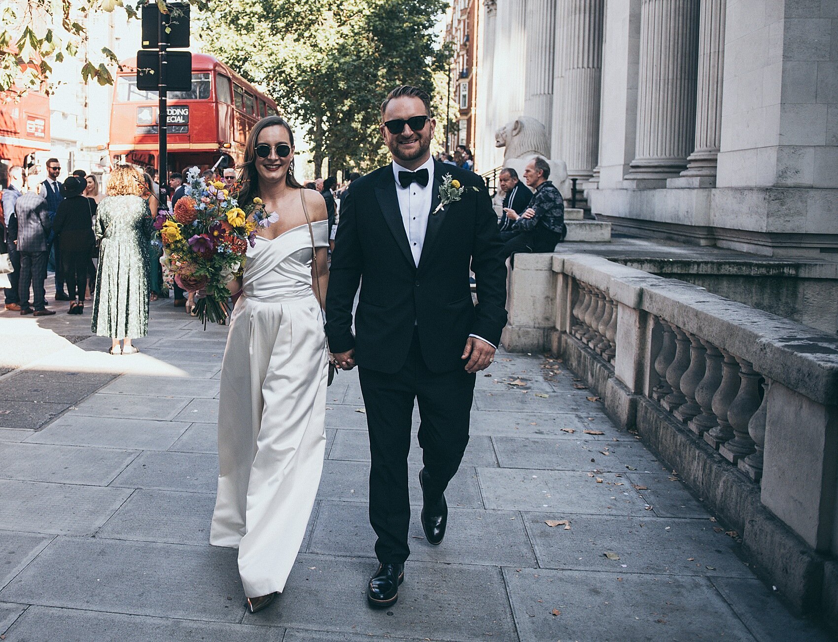 Beautiful bride Alice wore the Houston wide leg trousers and Kelly top by Halfpenny London for her wedding day
