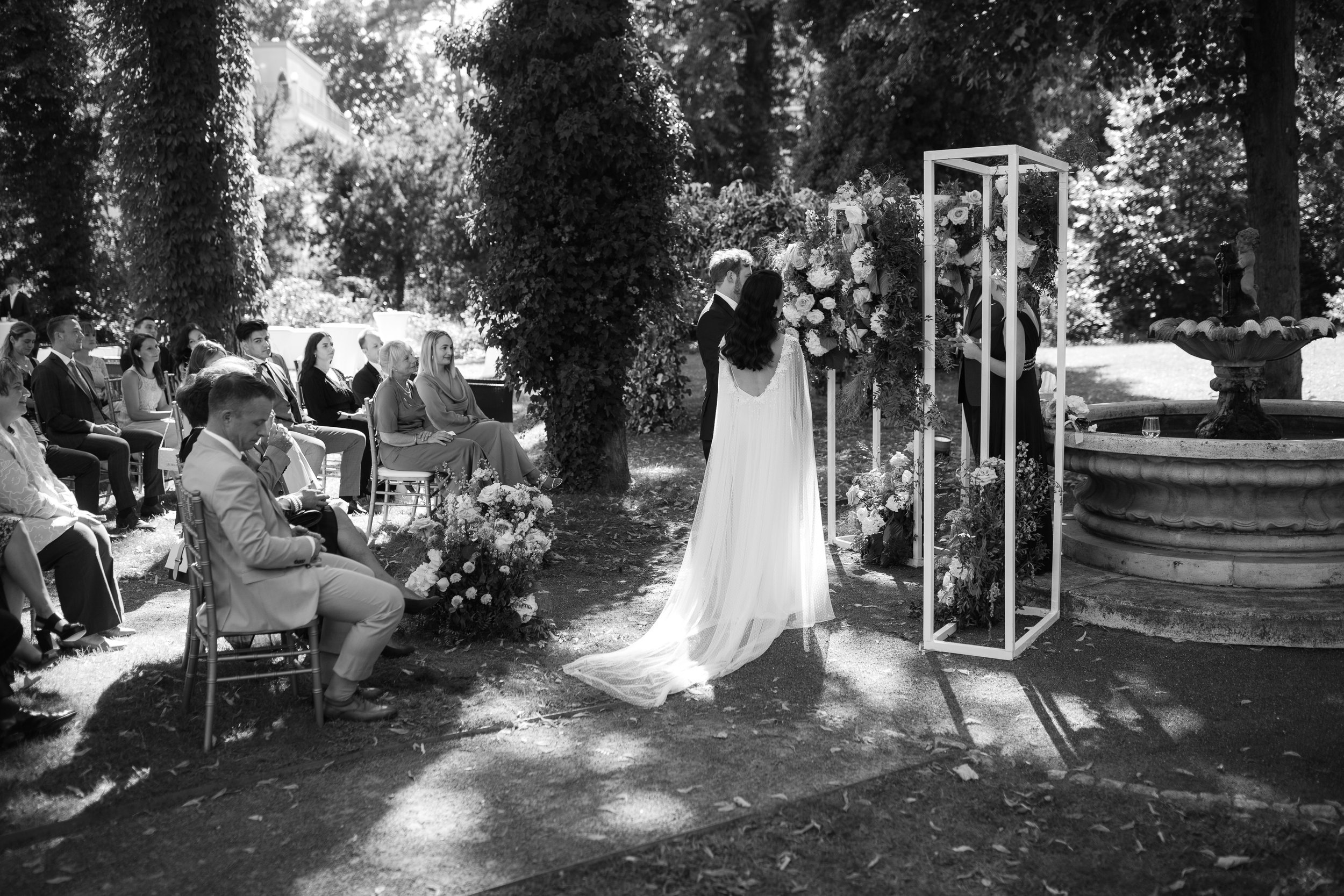 Beautiful bride Lisa wore the Iris slip and Peter cape | Wedding dress by Halfpenny London