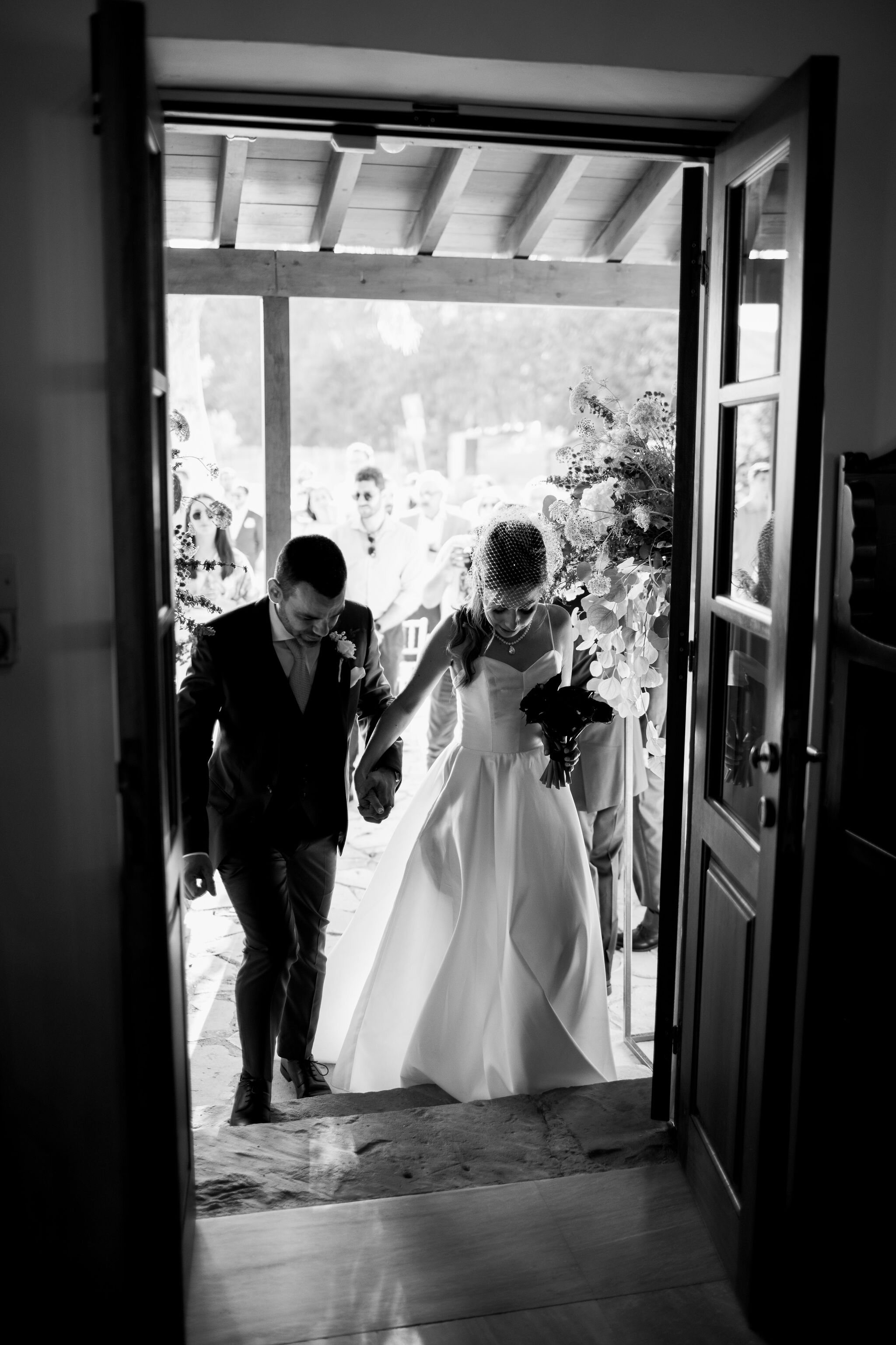 Beautiful bride Alexia wears the Ellie dress and Daniel top from Halfpenny London