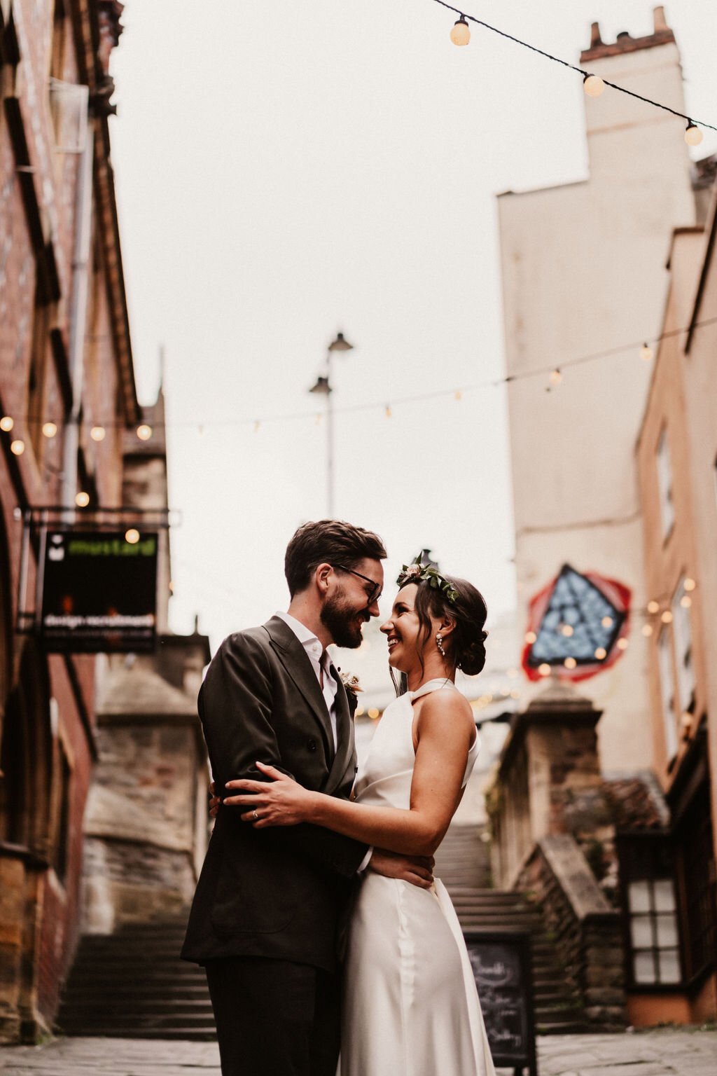 Beautiful bride Rach wore the Cheryl wedding dress and Campagne cape by Halfpenny London