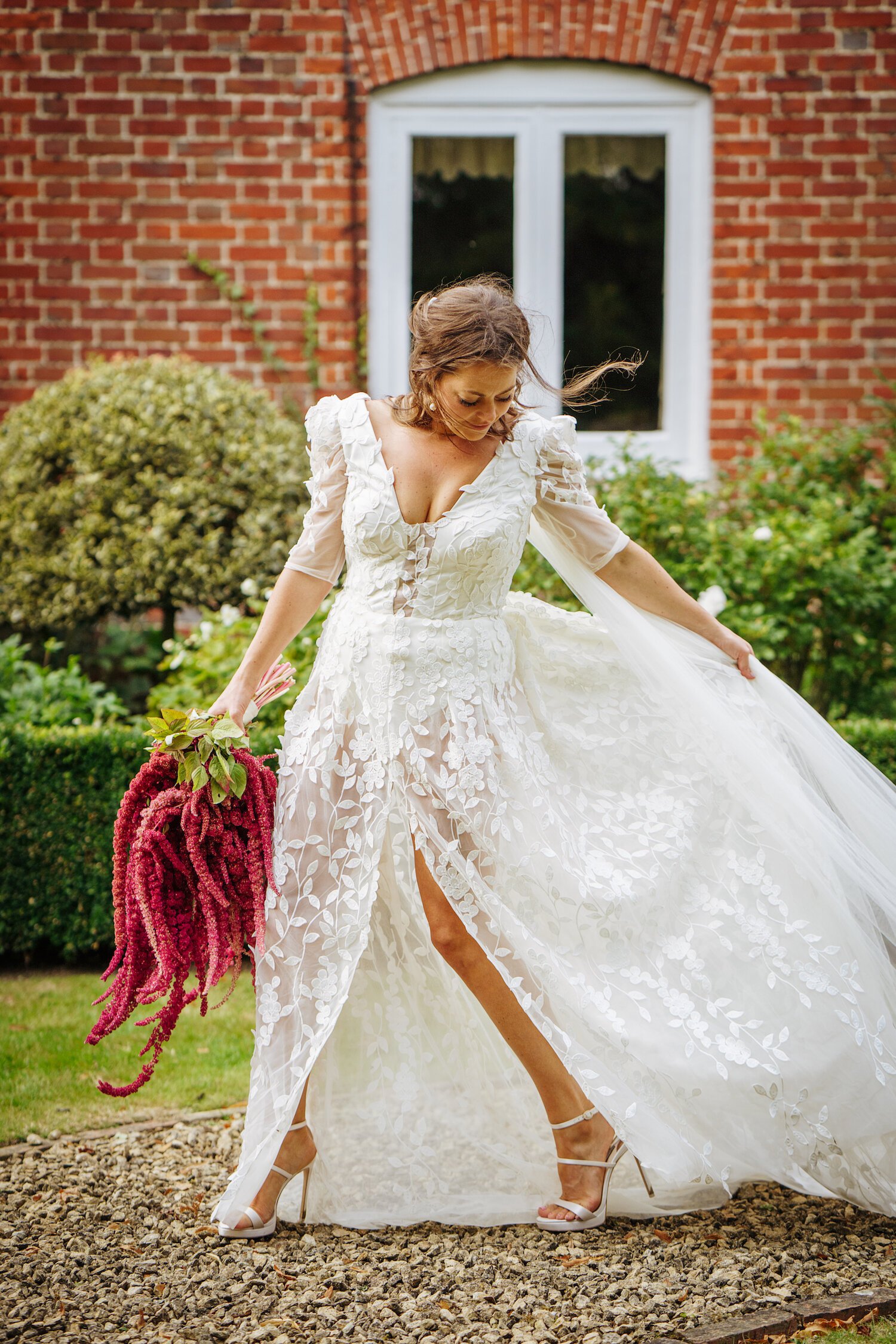 Beautiful bride Georgie wears a bespoke dress by Halfpenny London