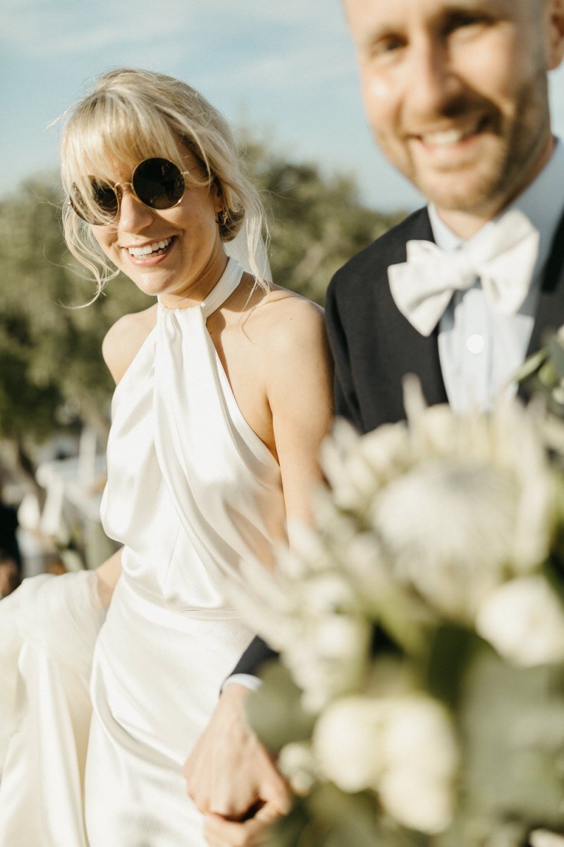 Beautiful bride Morag wears the Cheryl dress by British bridal designer Halfpenny London