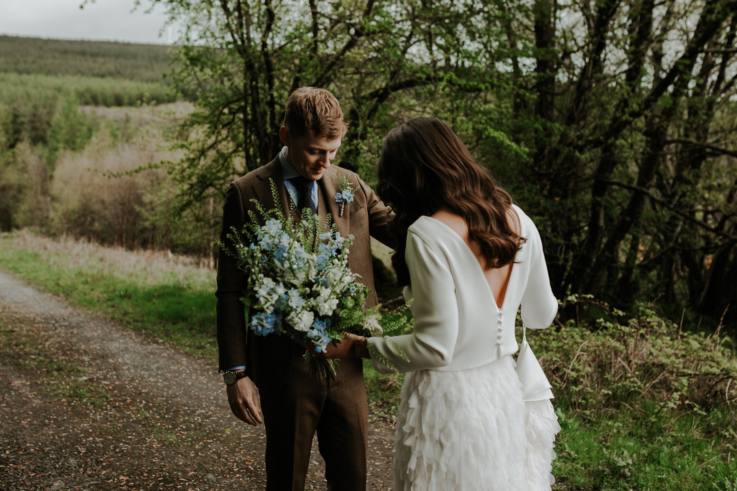 Beautiful bride Claire wears the Laura top and Swan skirt from Halfpenny London
