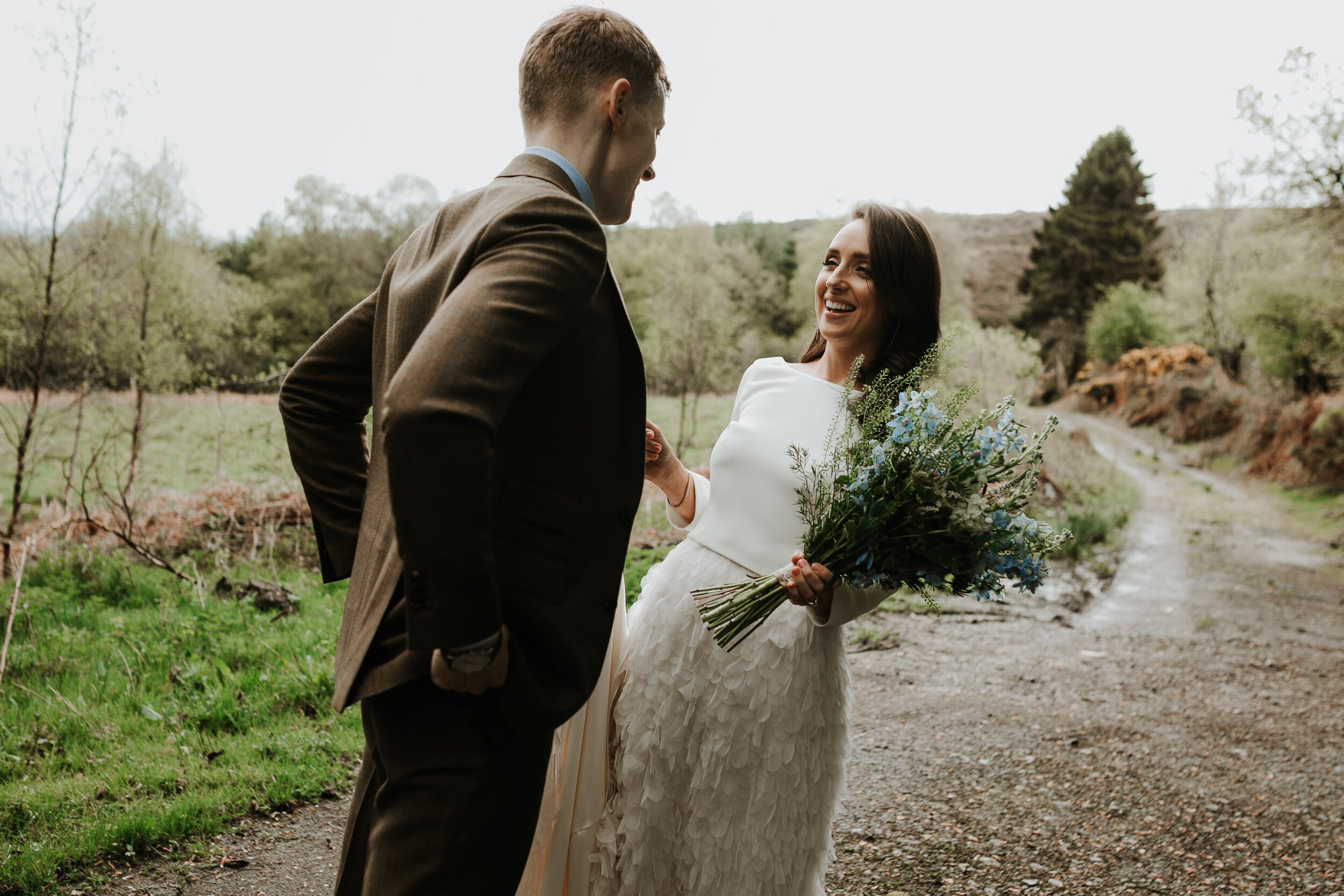 Beautiful bride Claire wears the Laura top and Swan skirt from Halfpenny London
