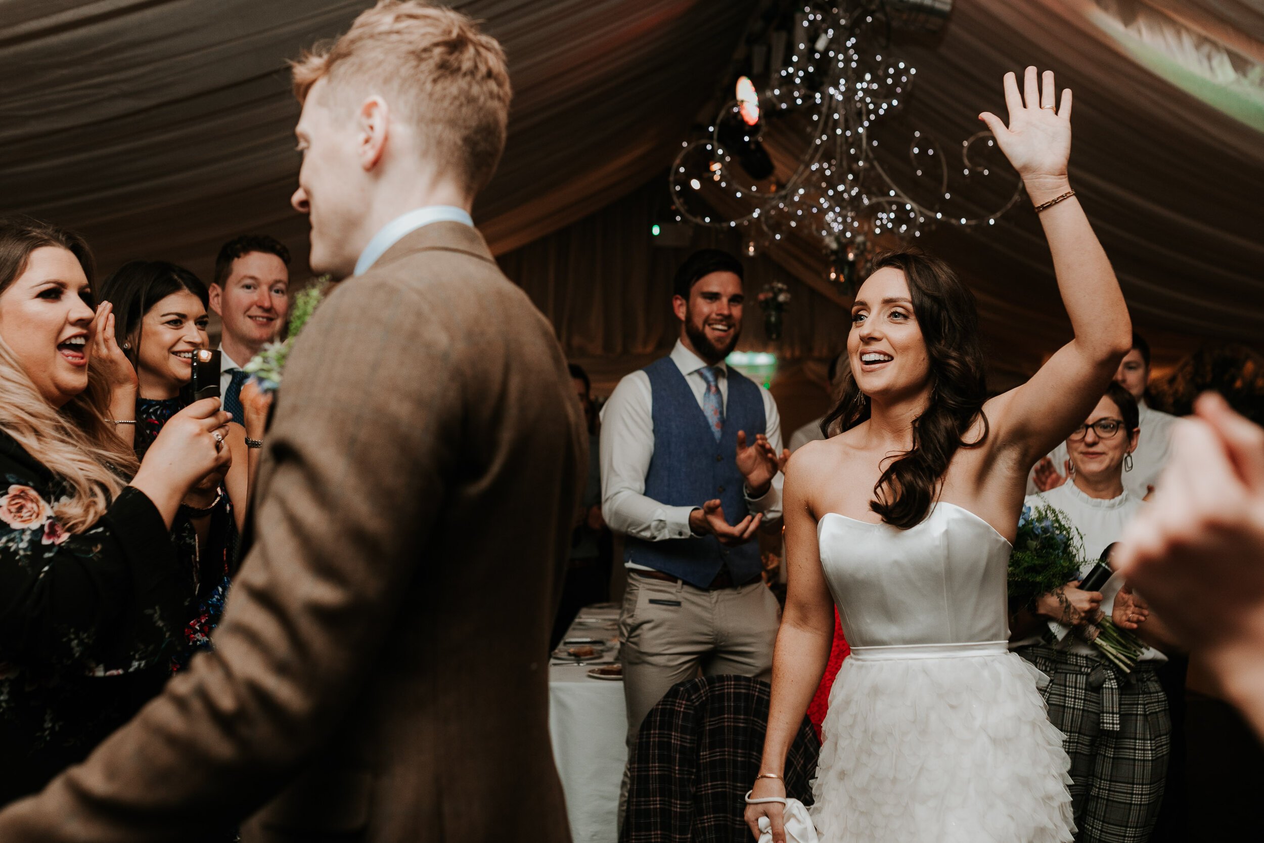 Beautiful bride Claire wears the Laura top and Swan skirt from Halfpenny London