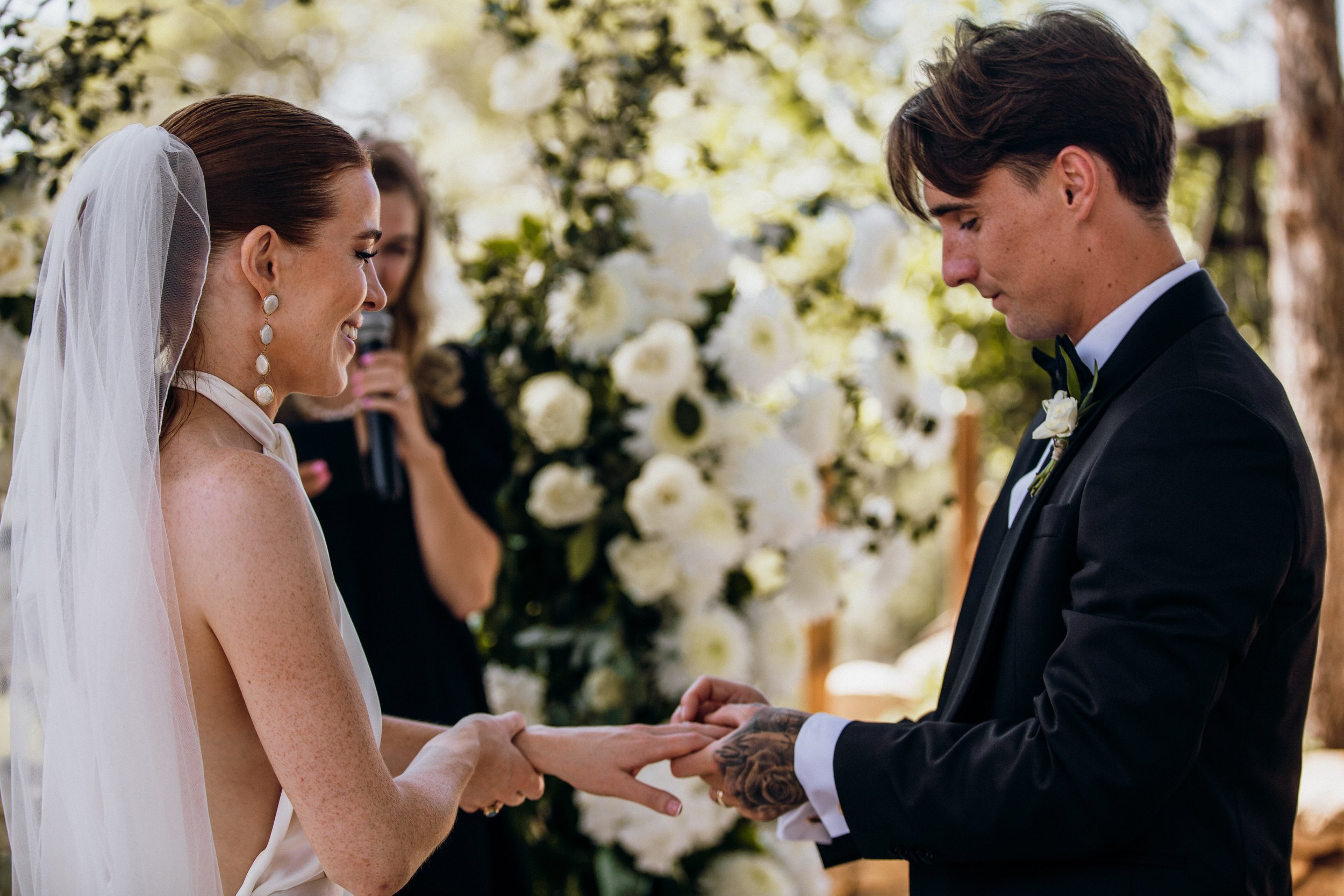 Beautiful bride Johanna wore the Cheryl wedding dress and Christian overskirt by Halfpenny London