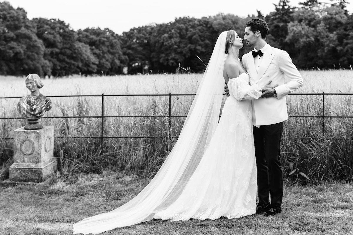 Millie Mackintosh wedding wearing a bespoke Halfpenny London