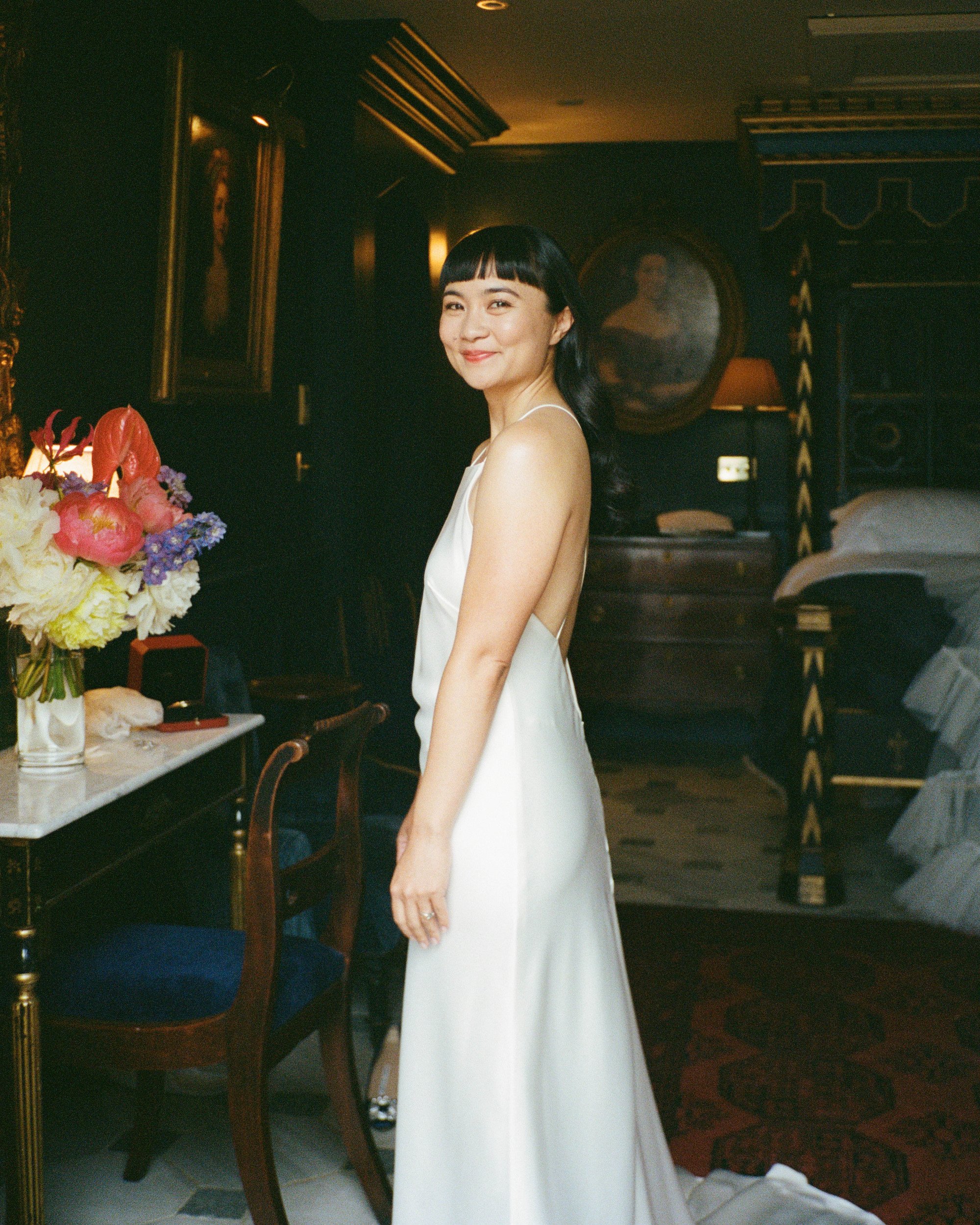 Beautiful bride Angela wore the Max wedding dress and Margaret veil by Halfpenny London