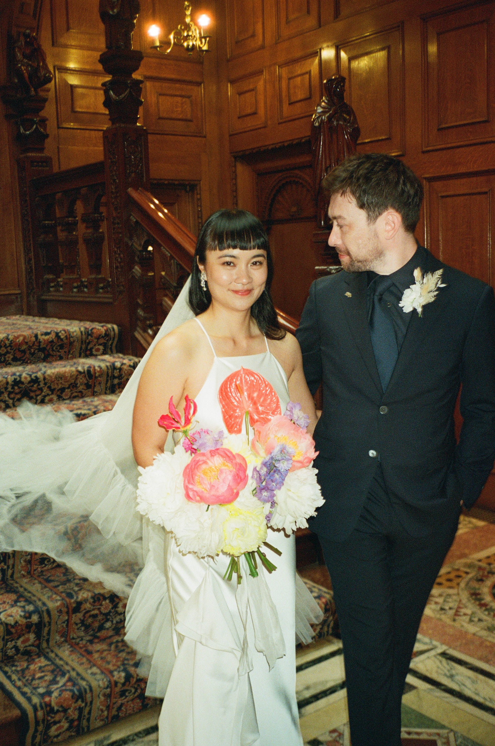 Beautiful bride Angela wore the Max wedding dress and Margaret veil by Halfpenny London