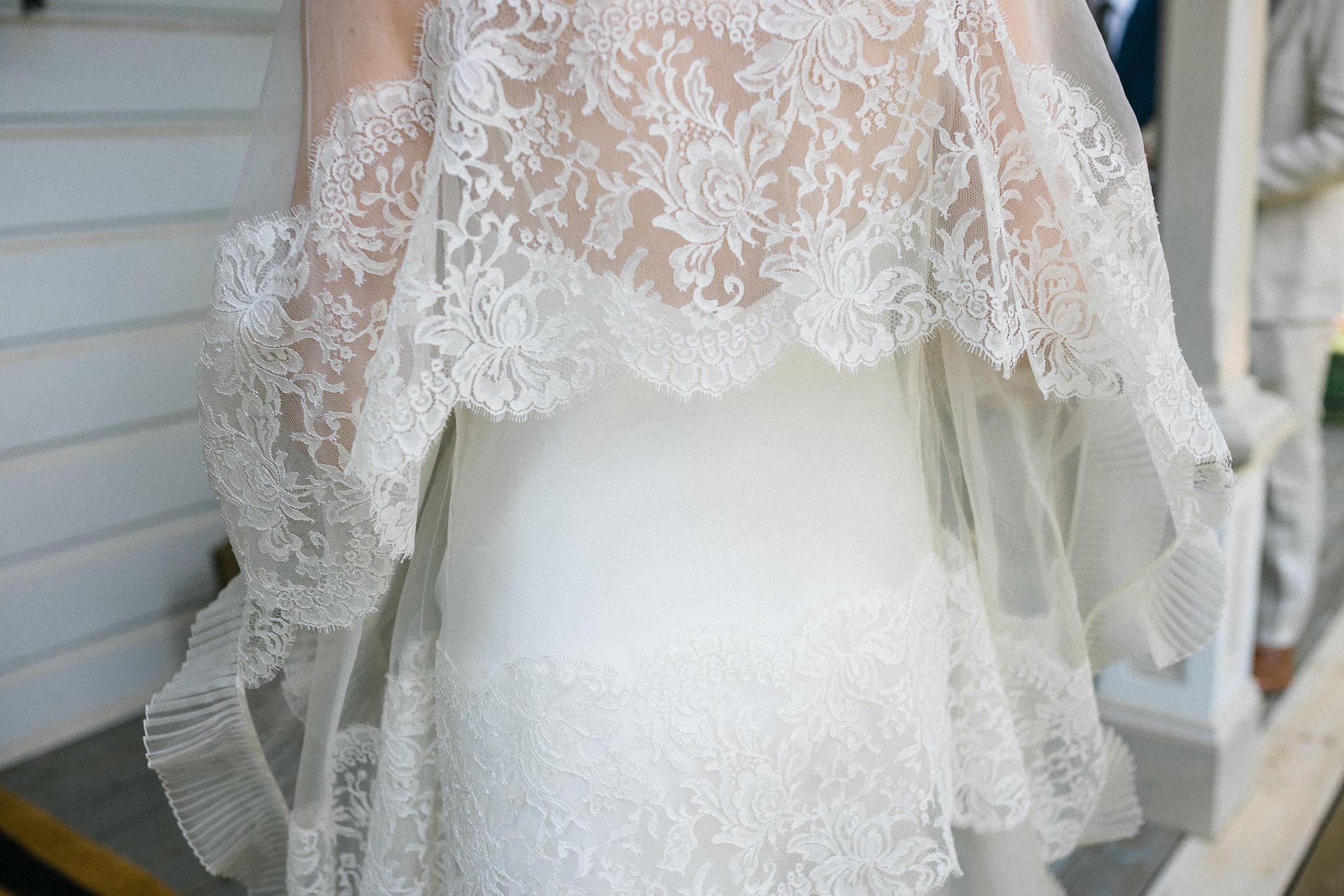 Beautiful bride Cate wore the Cliff tiered lace wedding dress by Halfpenny London